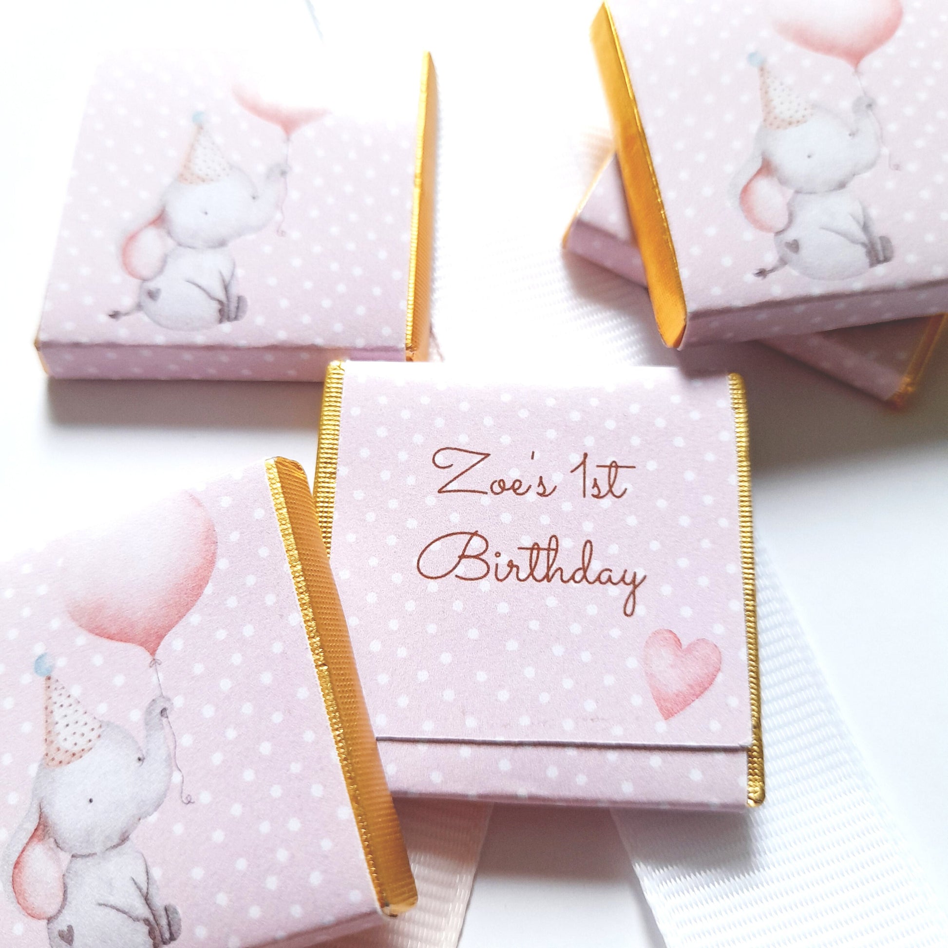 Personalised Girl 1st Birthday Party Favours – Baby Elephant