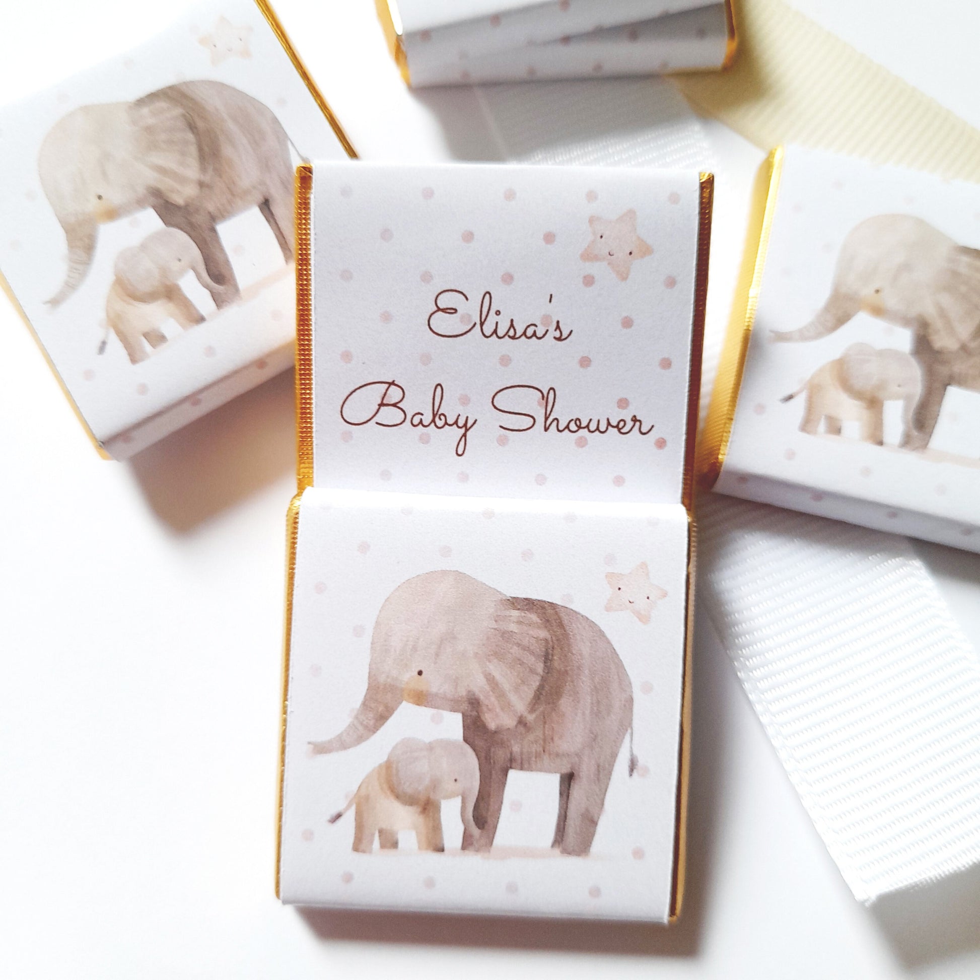Personalised Mother Baby Elephant Shower Favours – Chocolate Guest Gifts