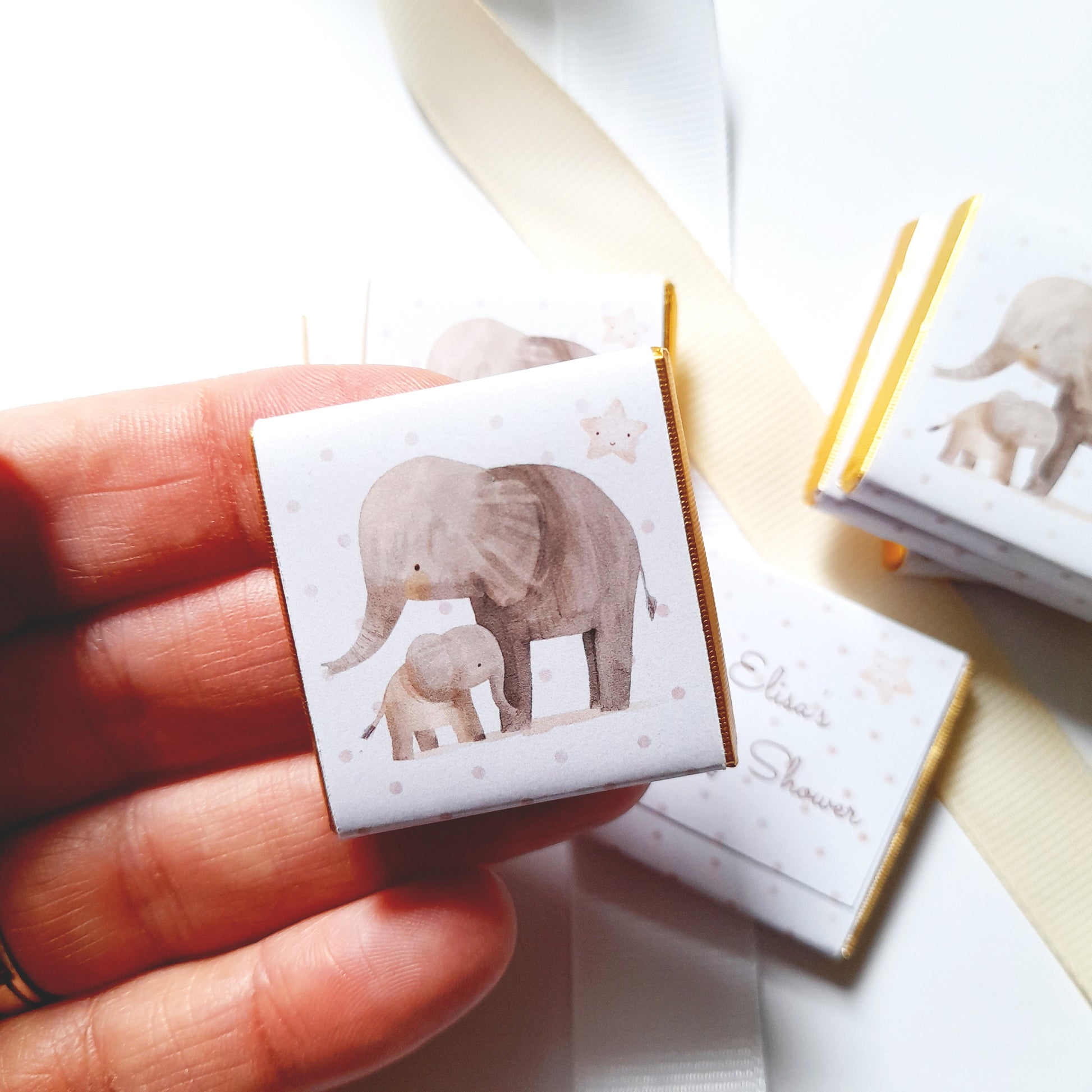 Personalised Mother Baby Elephant Shower Favours – Chocolate Guest Gifts