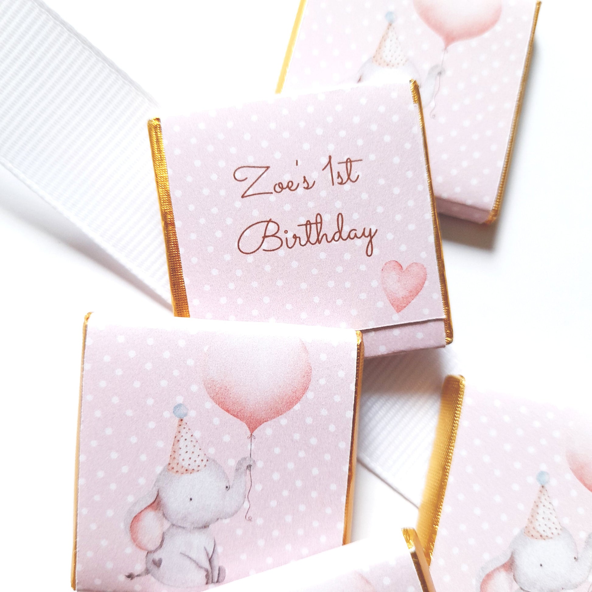 Personalised Girl 1st Birthday Party Favours – Baby Elephant