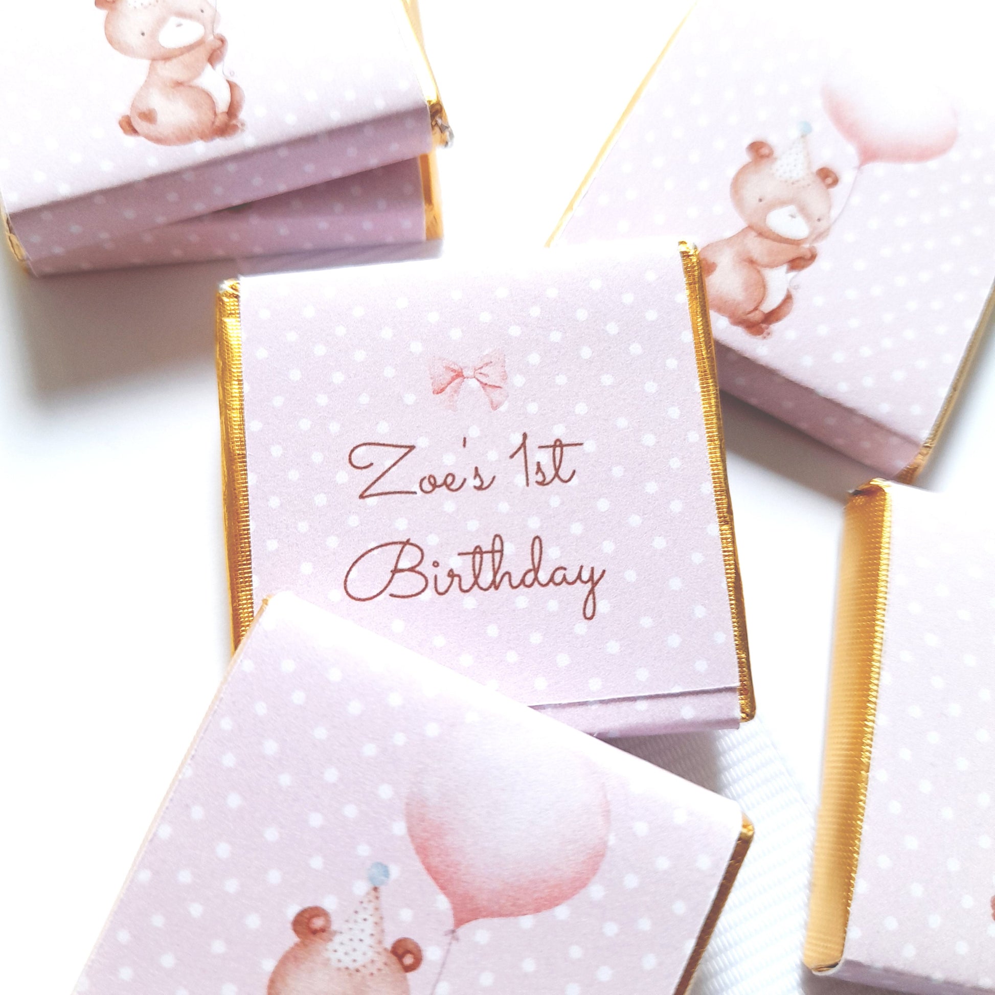 Personalised 1st Birthday Party Favours – Baby Bear Girl Treats