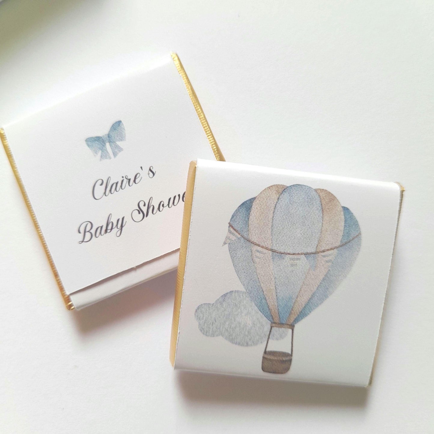 Personalised Baby Boy Shower Favours - Blue Hot Air Balloon Chocolate Treats - Custom Adventure Awaits Guest Gifts - Little Man Party Bags