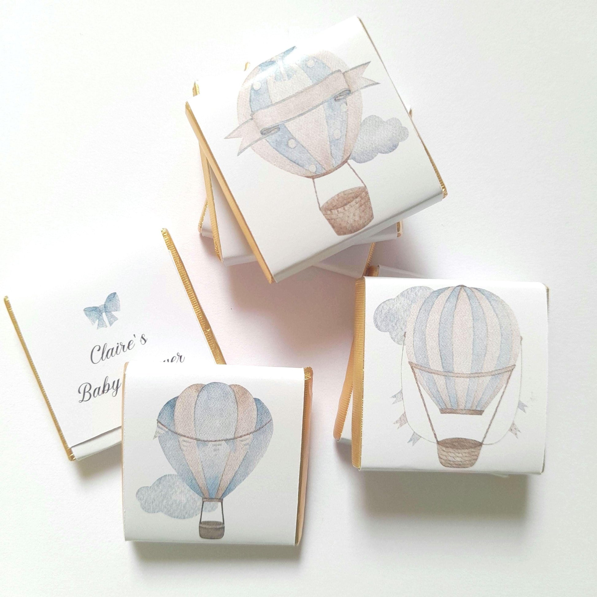 Personalised Baby Boy Shower Favours - Blue Hot Air Balloon Chocolate Treats - Custom Adventure Awaits Guest Gifts - Little Man Party Bags