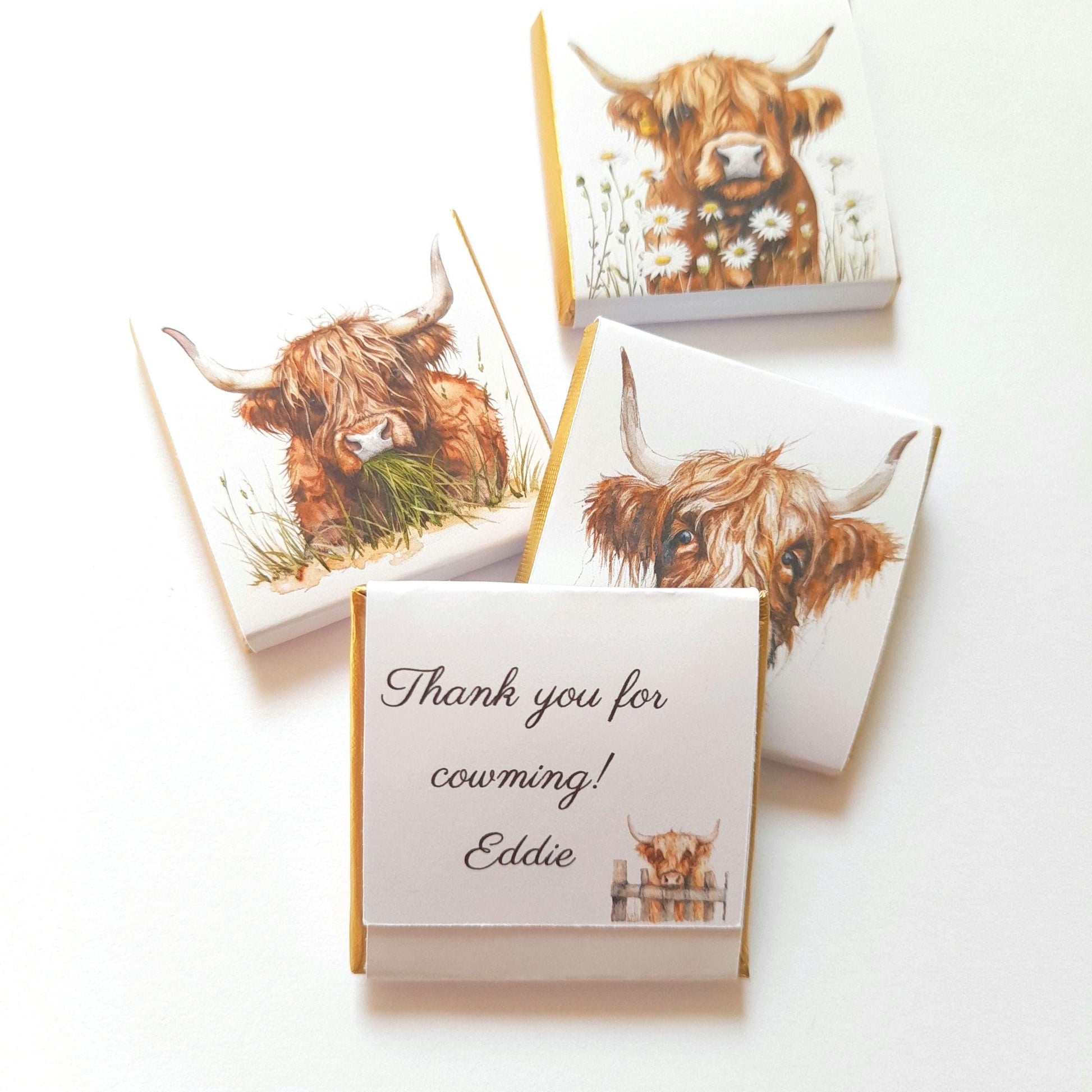Personalised Highland Cow Wedding Favours - Scottish Coo Chocolate Treats - Custom Birthday Party Favours