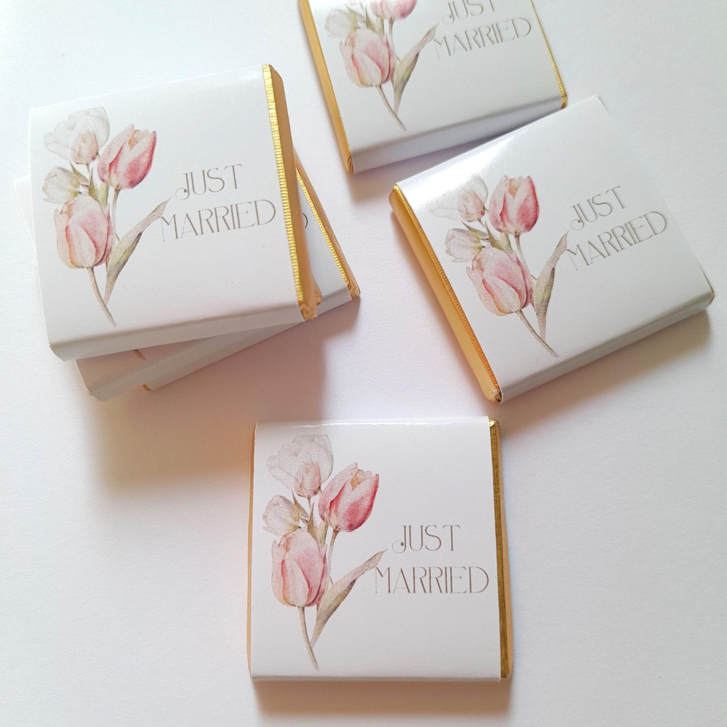 Personalised Just Married Wedding Favours Tulips design