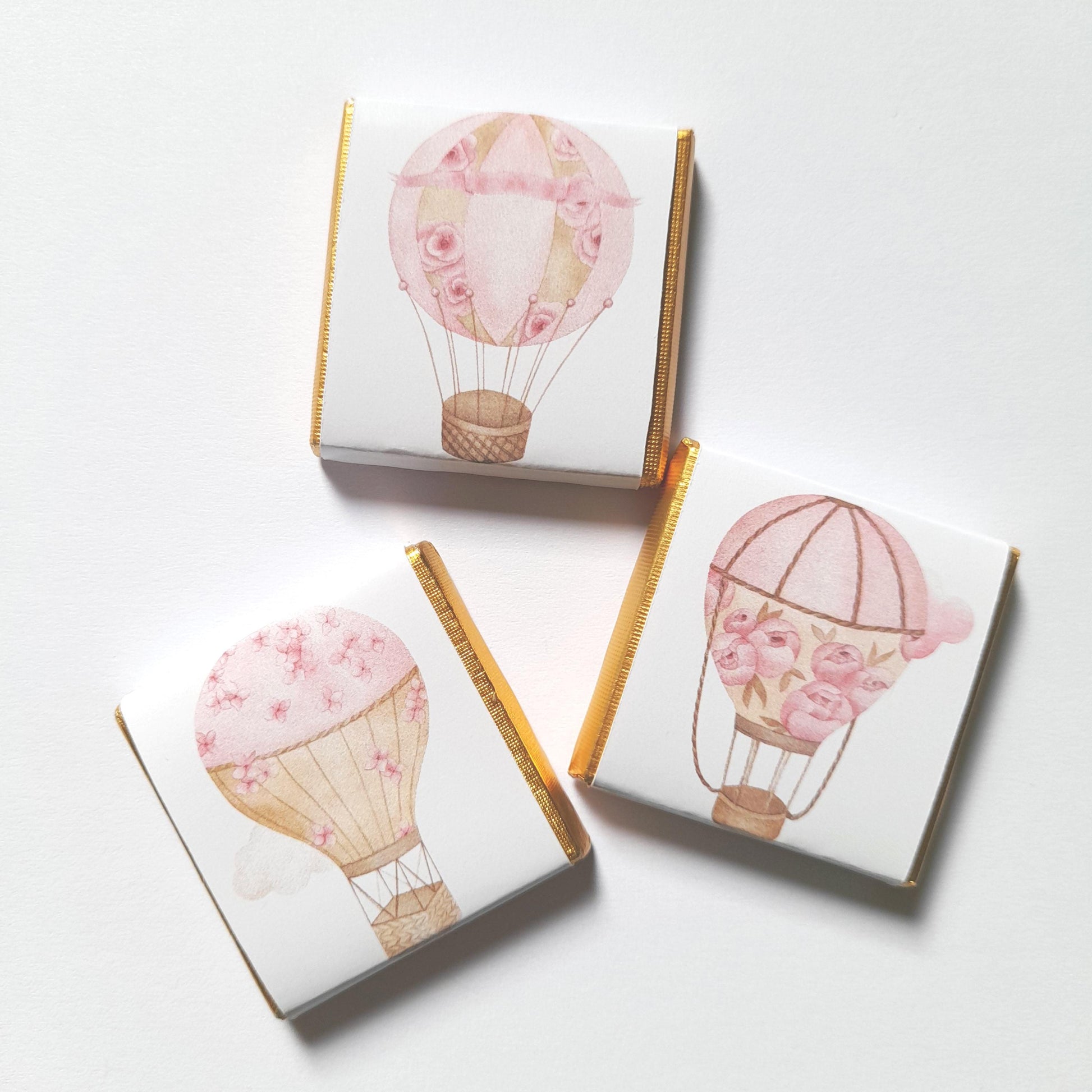 Personalised Pink Hot Air Balloon Chocolate Favours – Baby Shower, Birthday Guest Gifts