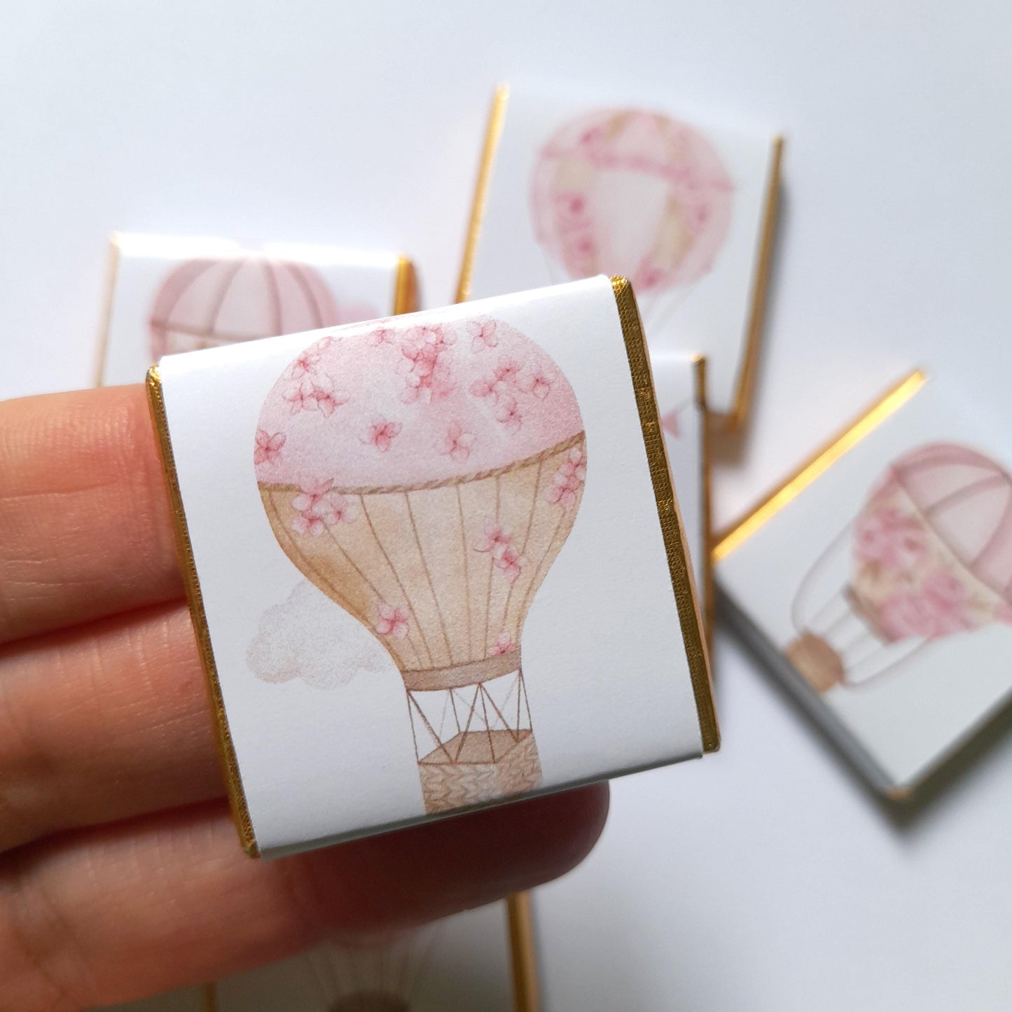 Personalised Pink Hot Air Balloon Chocolate Favours – Baby Shower, Birthday Guest Gifts