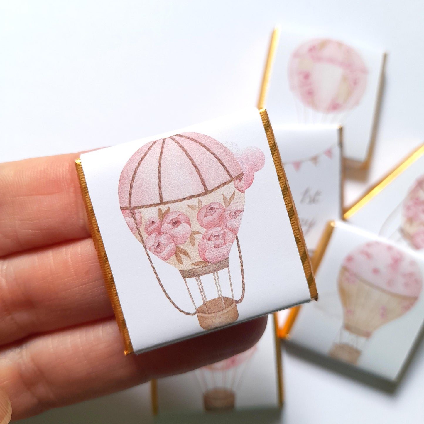Personalised Pink Hot Air Balloon Chocolate Favours – Baby Shower, Birthday Guest Gifts
