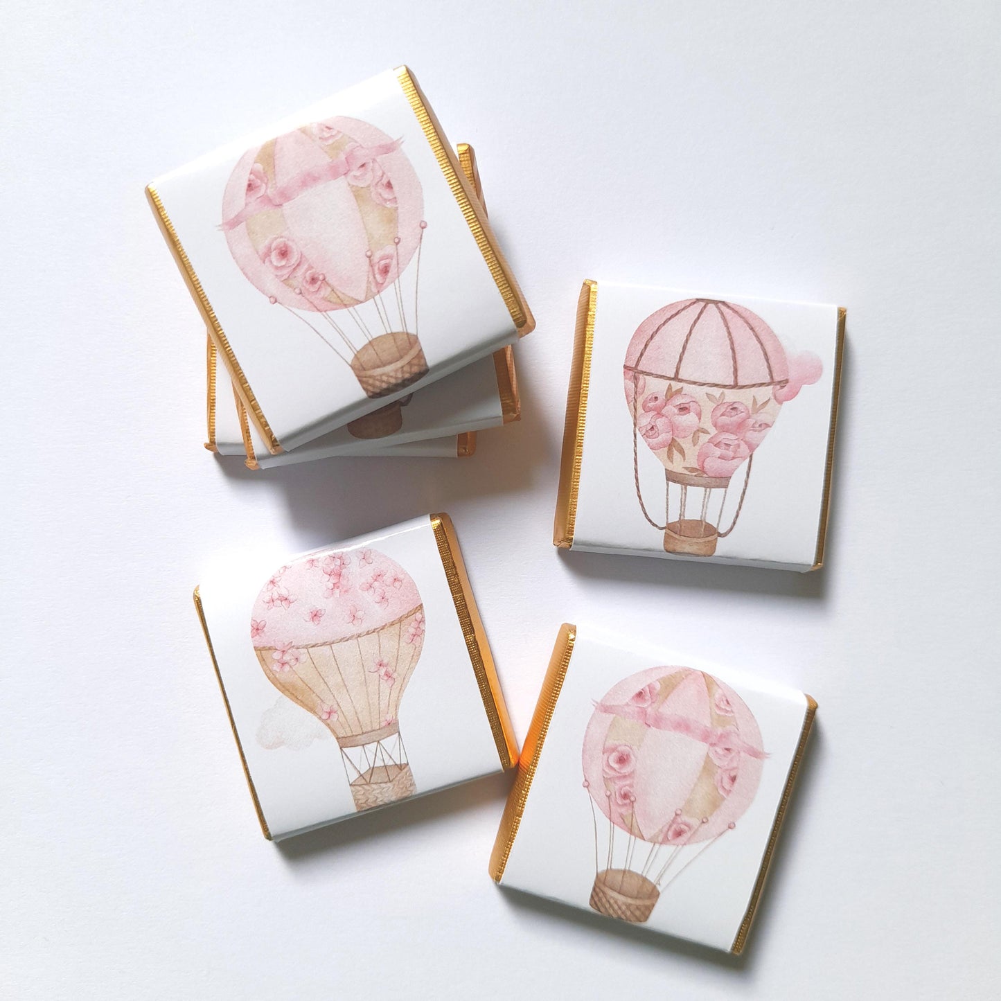 Personalised Pink Hot Air Balloon Chocolate Favours – Baby Shower, Birthday Guest Gifts