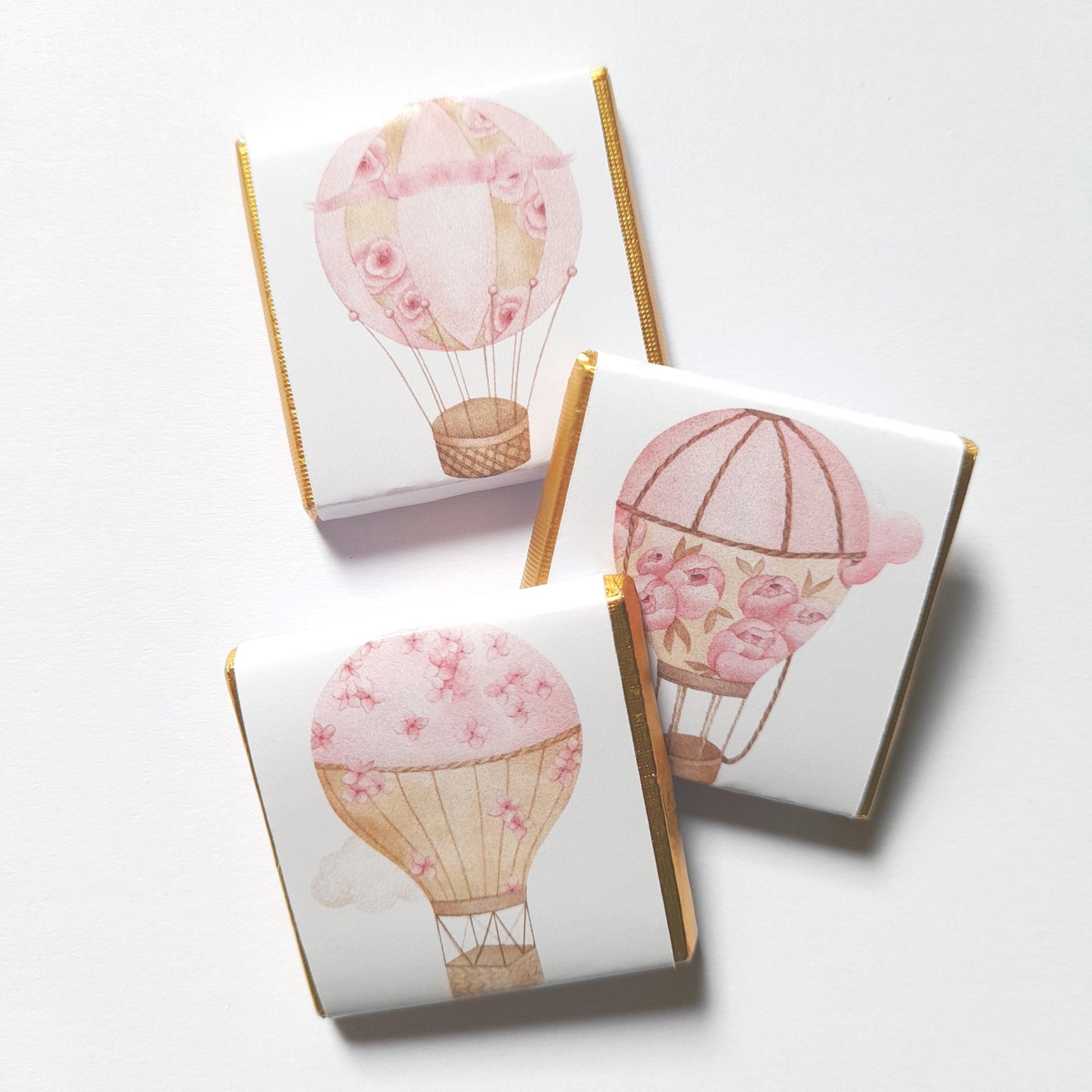 Personalised Pink Hot Air Balloon Chocolate Favours – Baby Shower, Birthday Guest Gifts