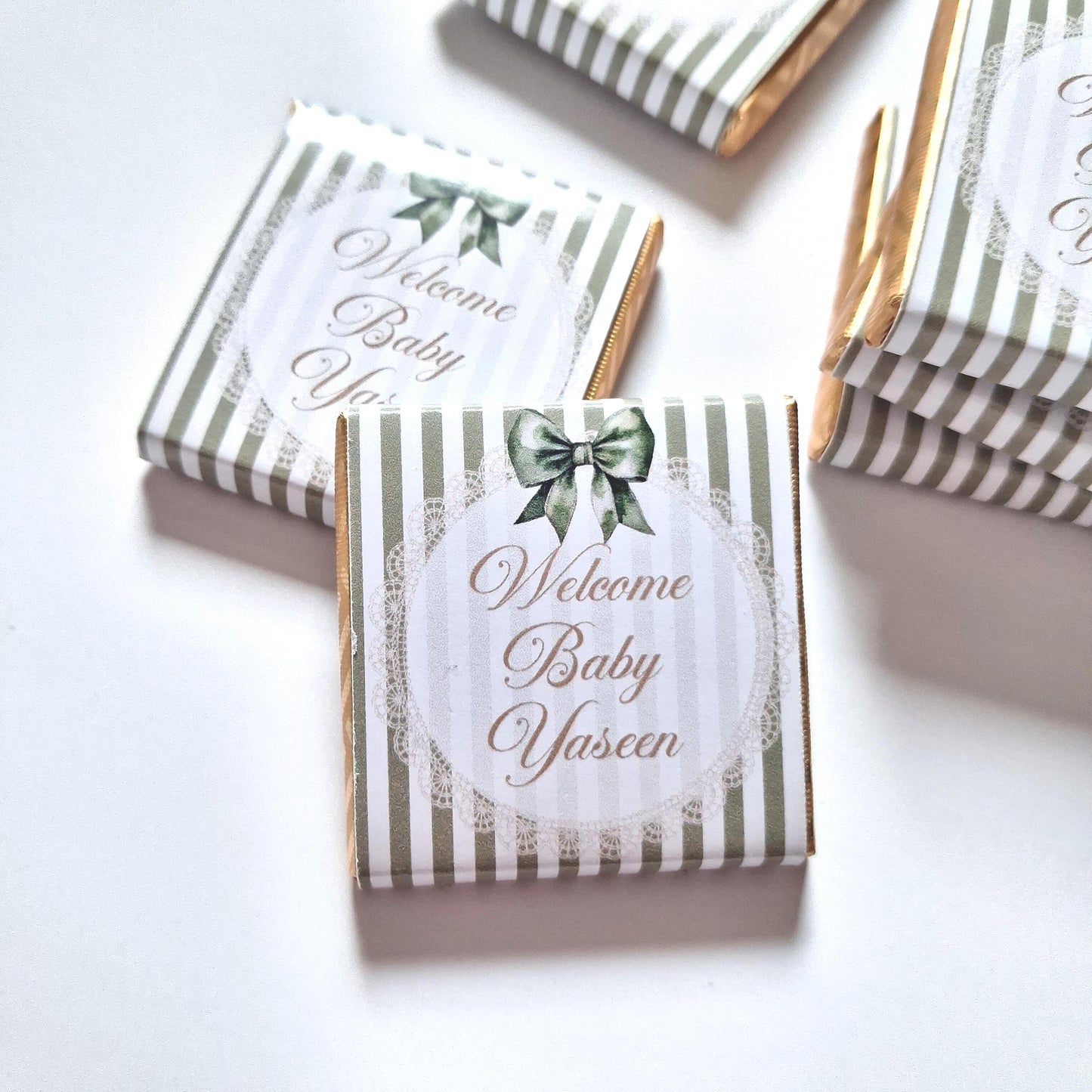 Personalised Baby Shower Party Favours – Sage Green Bow Treats