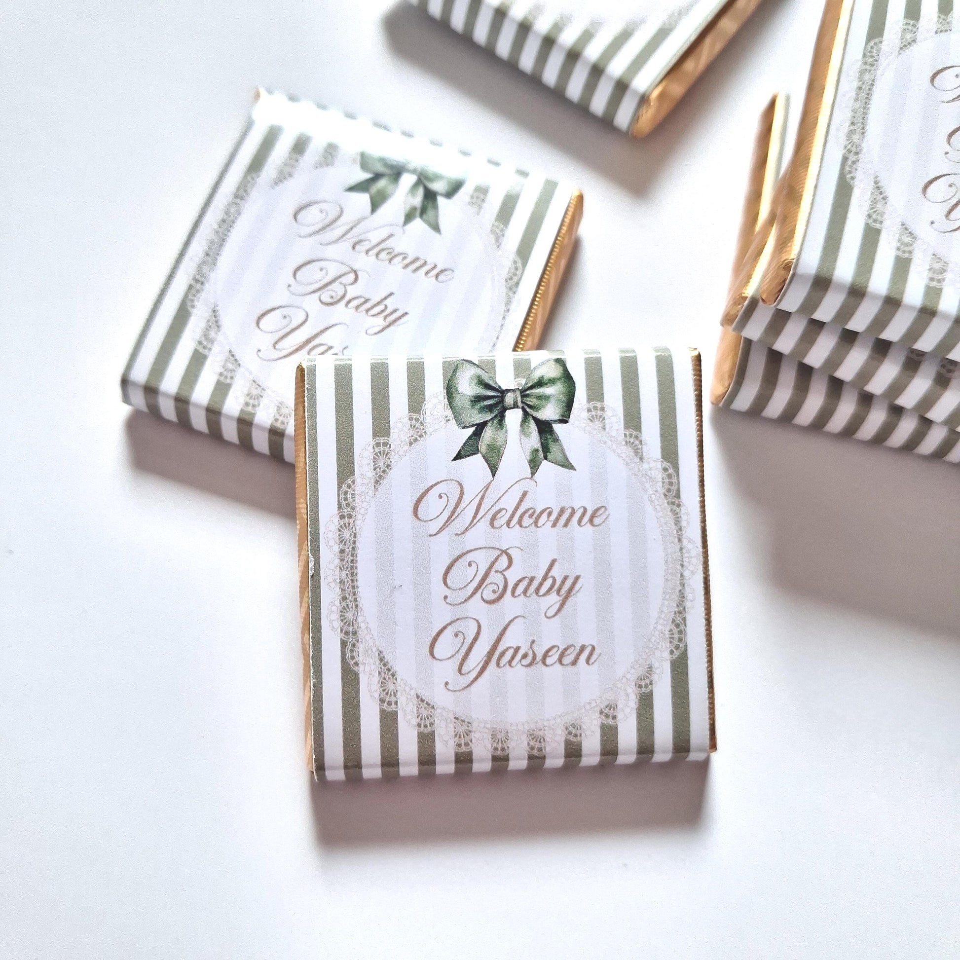 Personalised Baby Shower Party Favours – Sage Green Bow Treats