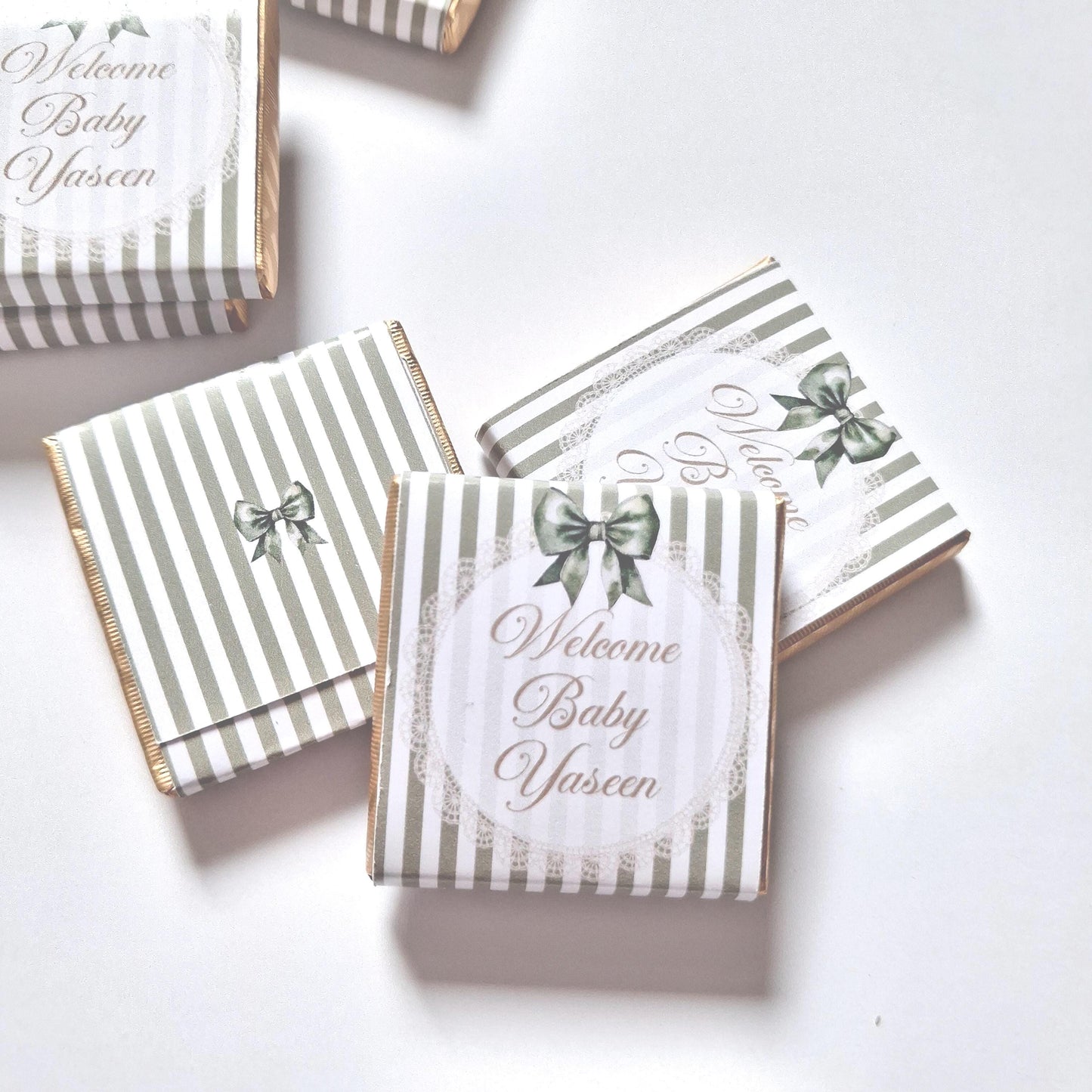 Personalised Baby Shower Party Favours – Sage Green Bow Treats
