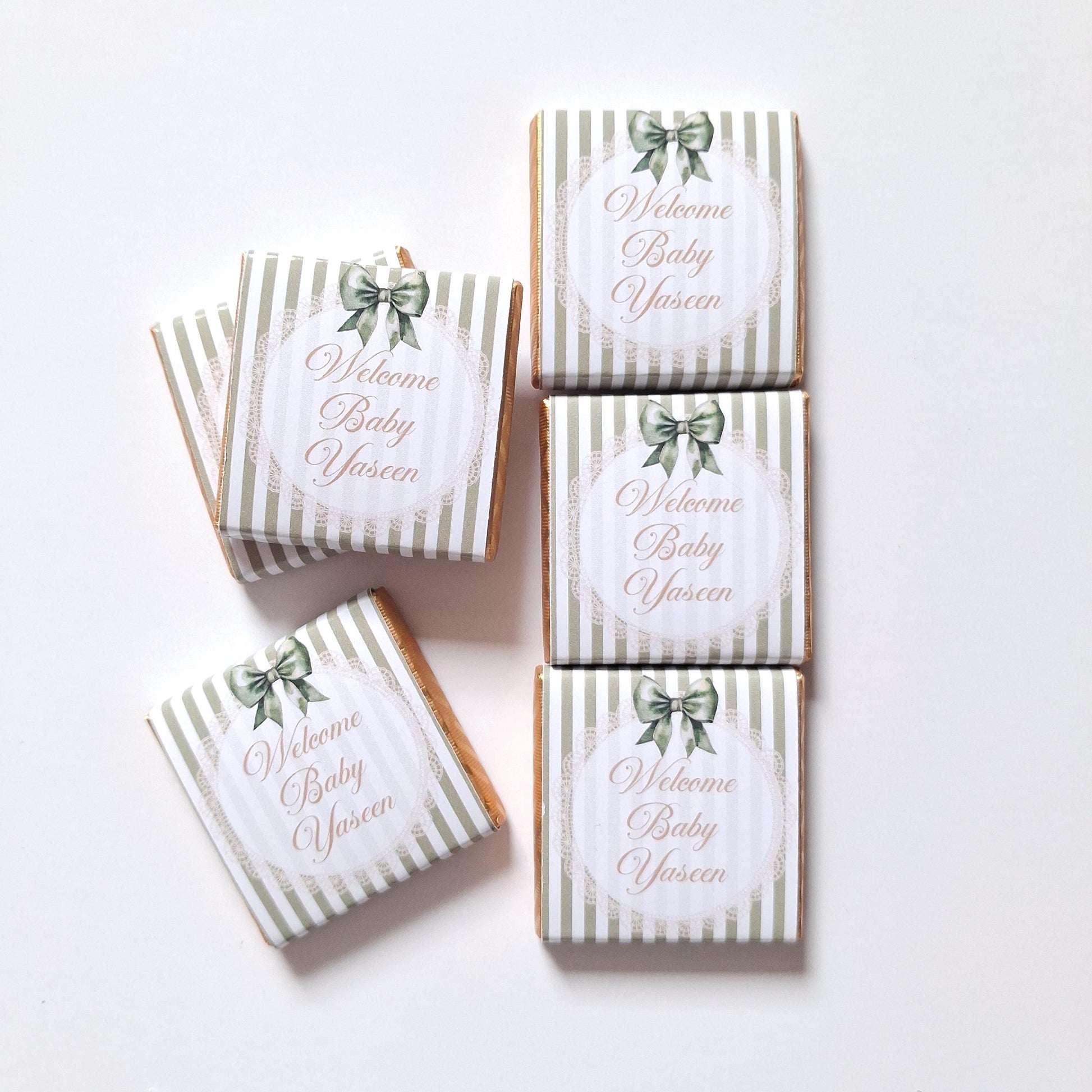 Personalised Baby Shower Party Favours – Sage Green Bow Treats
