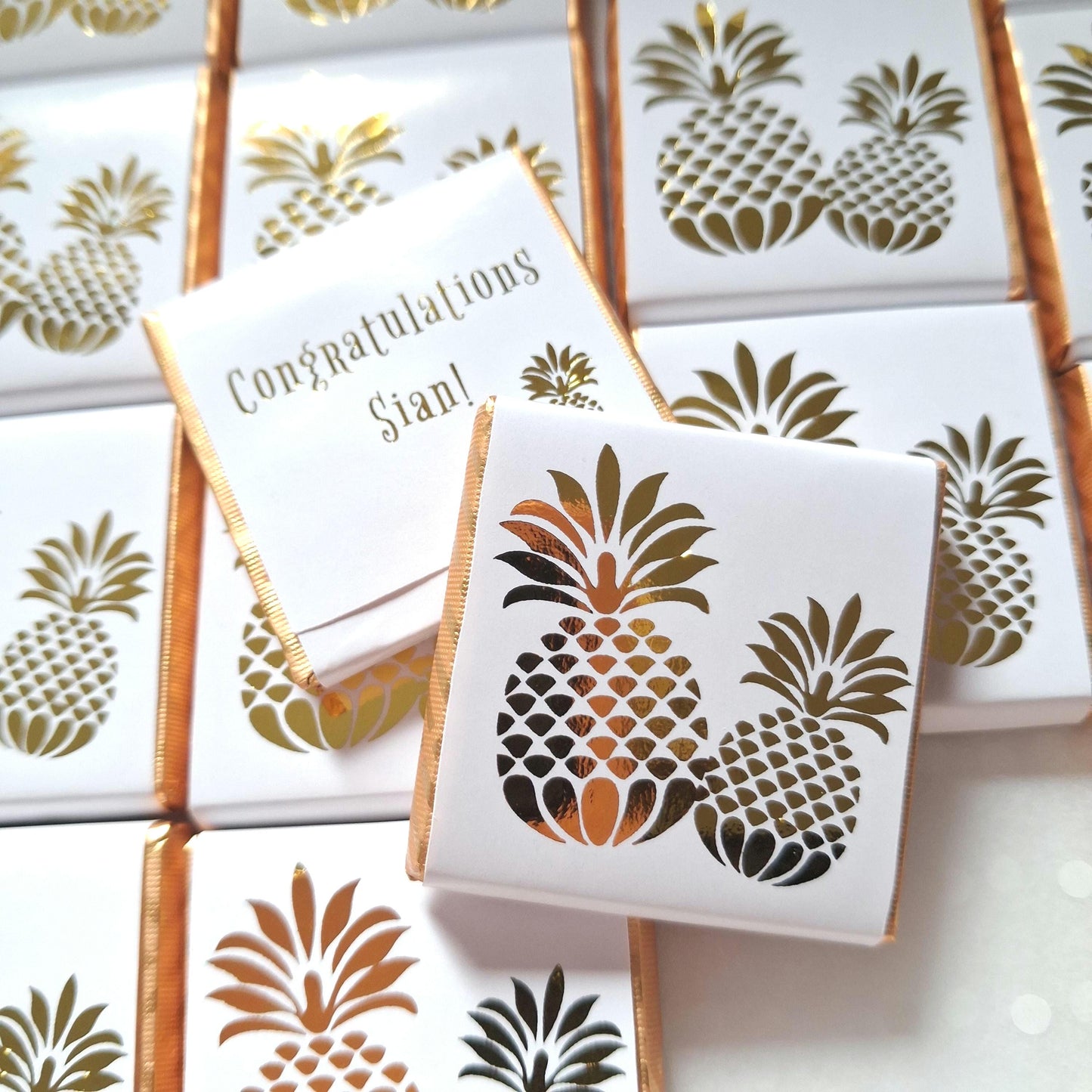 Personalised Golden Pineapple Chocolates – Tropical Wedding Favours, Luau Party Bag Filler