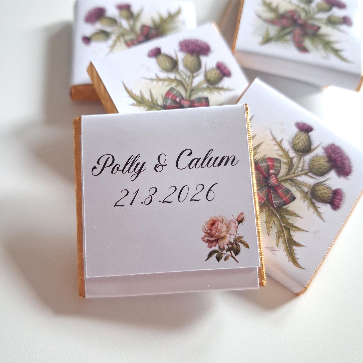 Personalised Scottish Thistle Favours - Scottish Wedding Chocolate - Highland Theme Party Bag Fillers - Burns Night Table Decor