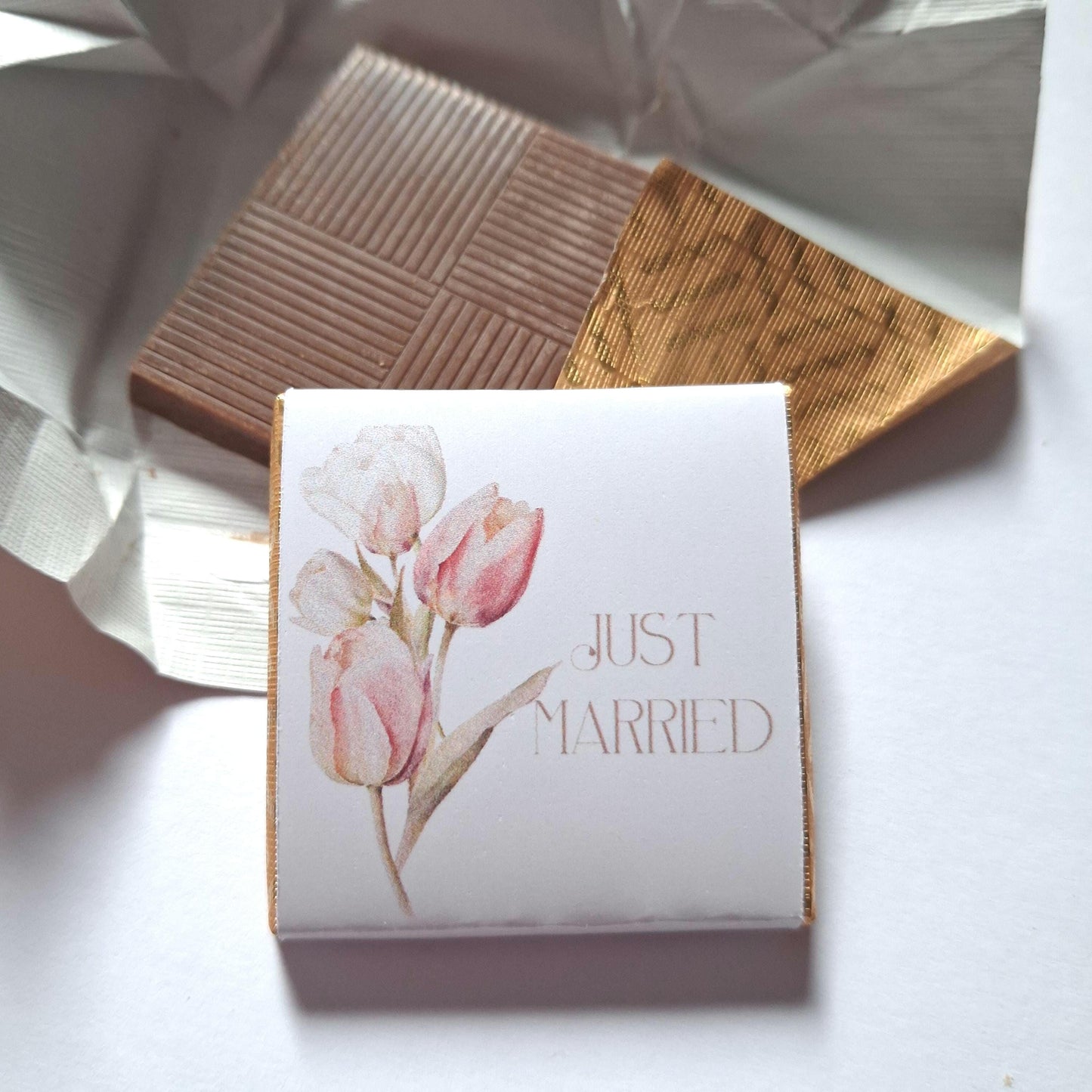 Personalised Just Married Wedding Favours Tulips design