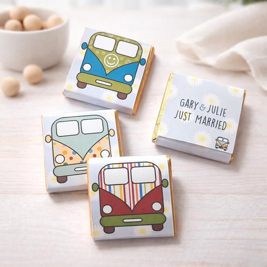 Personalised Camper Van Party Favours, Wedding Treats, Camping Birthday Chocolates, Customised Guest Gifts