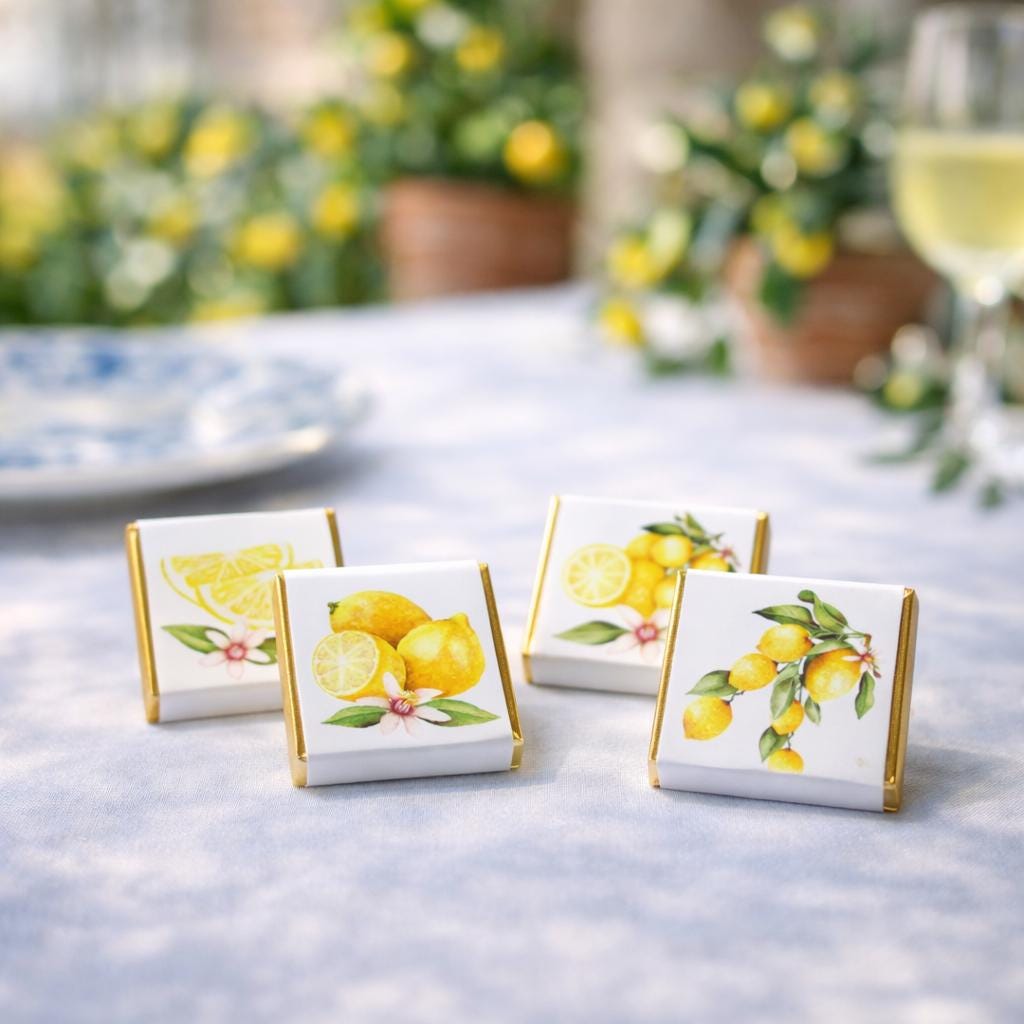 Personalised Lemon Party Favours, Citrus Fruit Wedding Chocolates, Baby Shower Treats, Customised Guest Gift