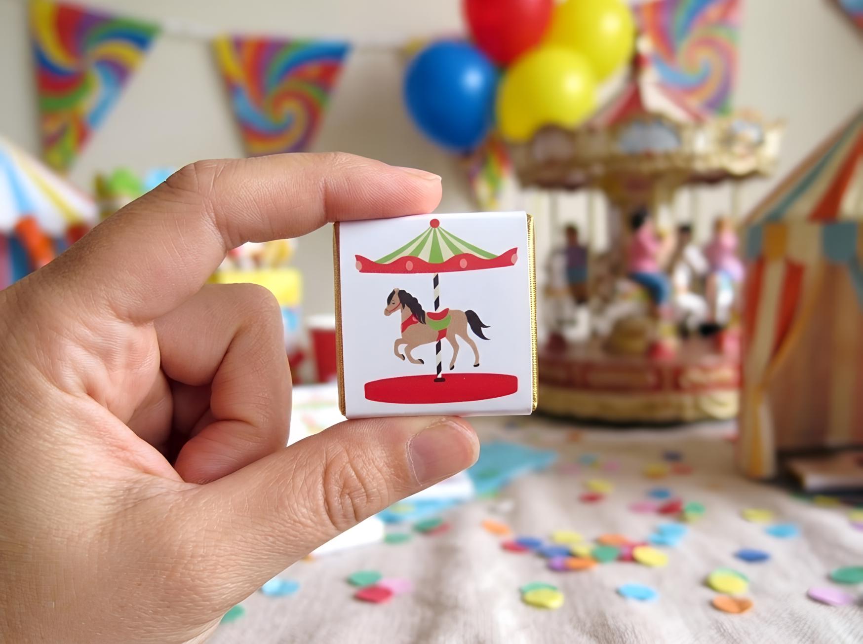 Personalised Horse Carousel Party Favours - Carnival Birthday Chocolate Treats - Custom Fairground Guest Gifts