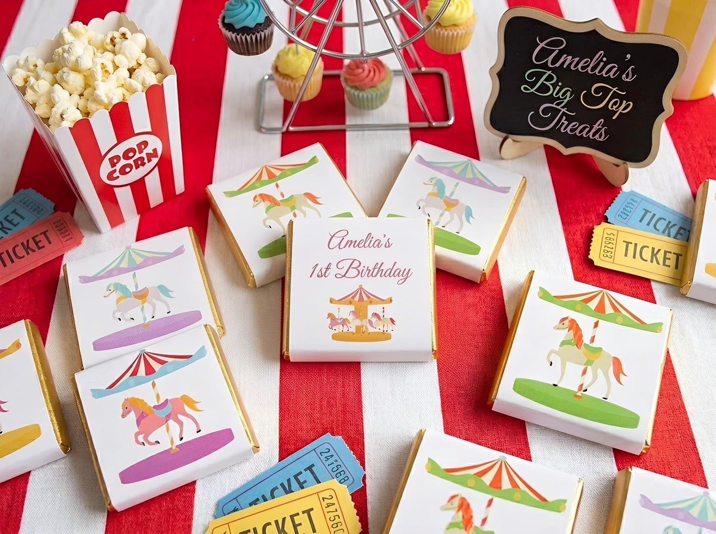 Personalised Horse Carousel Party Favours - Carnival Birthday Chocolate Treats - Custom Fairground Guest Gifts
