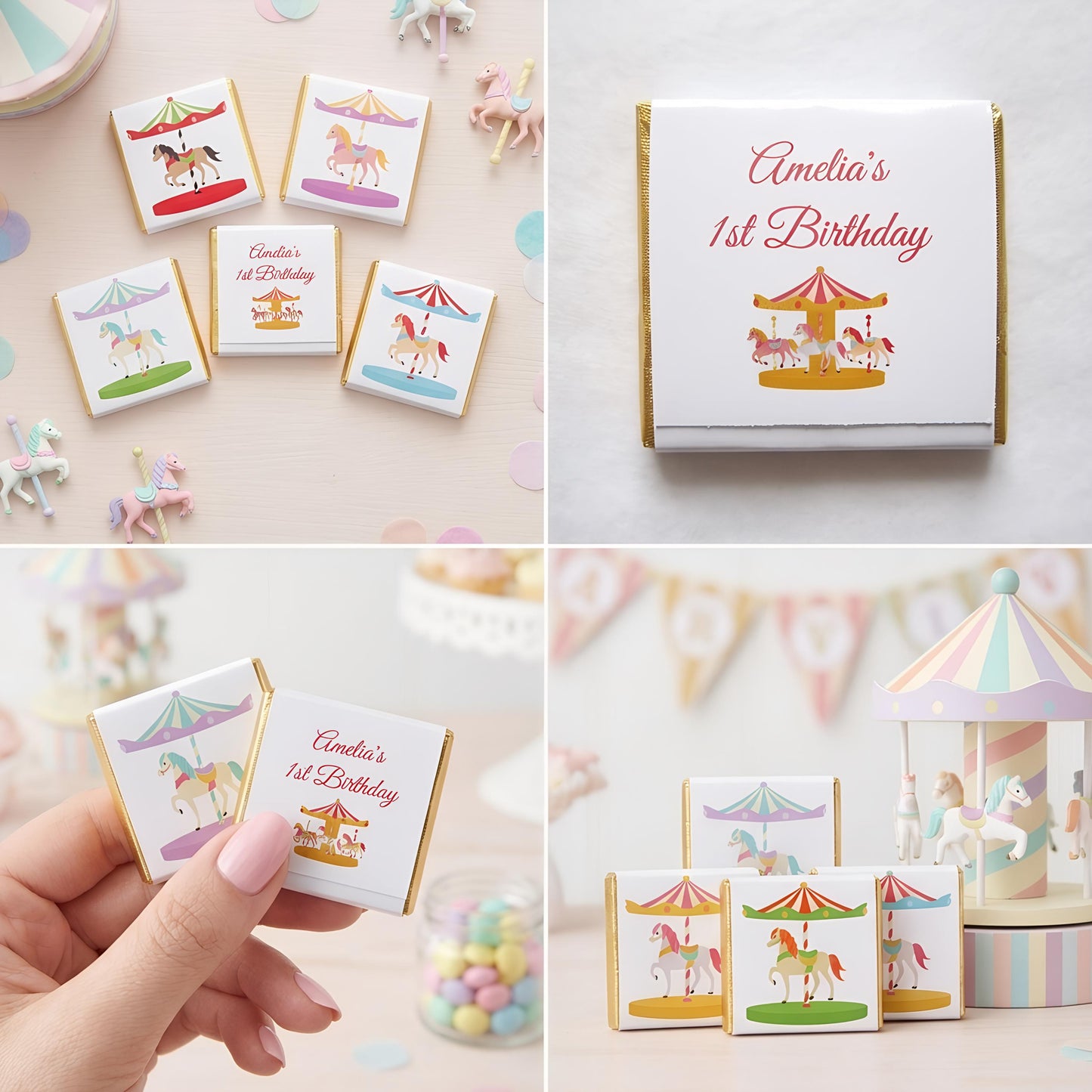 Personalised Horse Carousel Party Favours - Carnival Birthday Chocolate Treats - Custom Fairground Guest Gifts