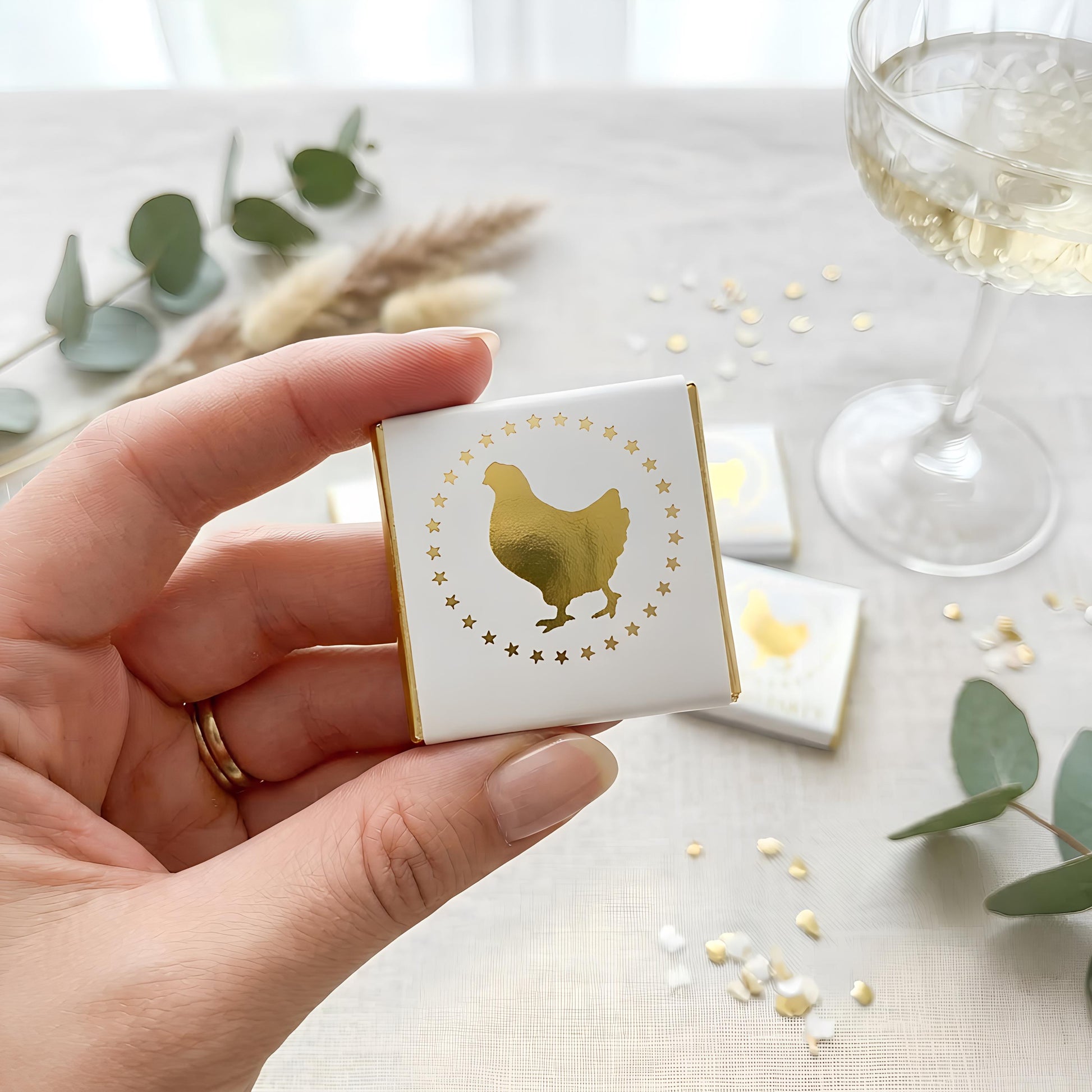 Personalised Hen Do Chocolate Favours – Golden Hen Night Bride Tribe Treats