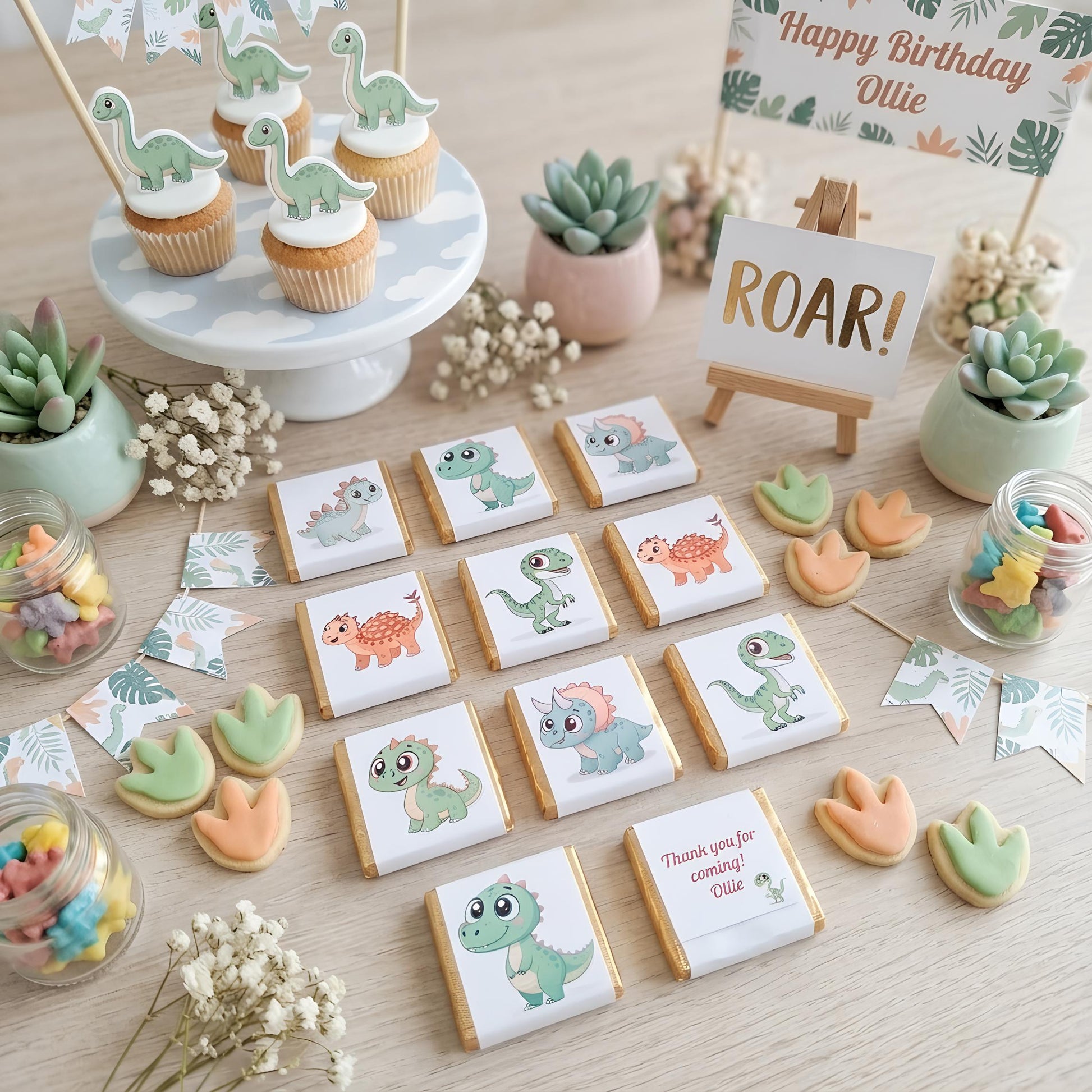 Personalised Baby Dinosaur Party Favours - Dino Birthday Chocolate Treats - Party Bag fillers