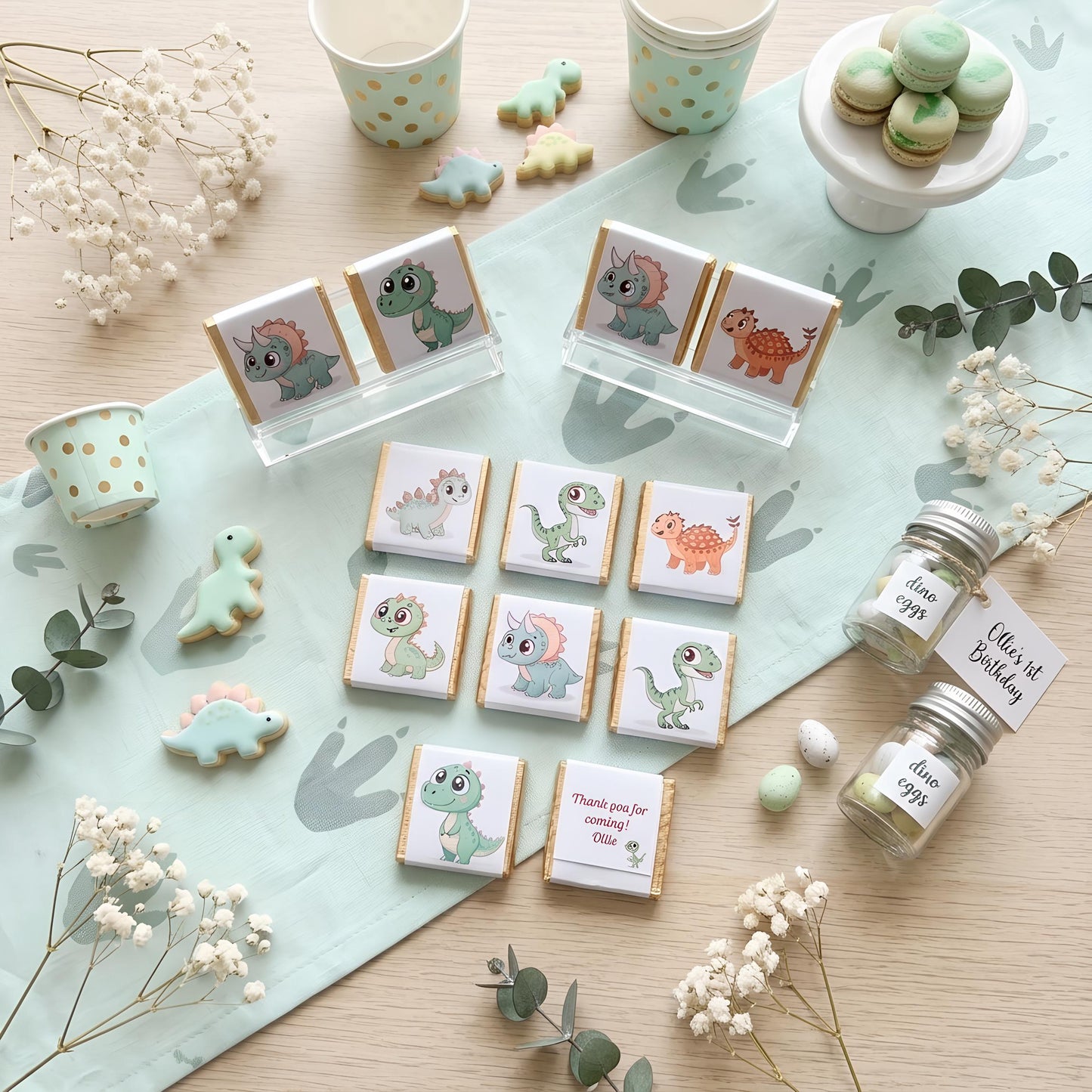 Personalised Baby Dinosaur Party Favours - Dino Birthday Chocolate Treats - Party Bag fillers
