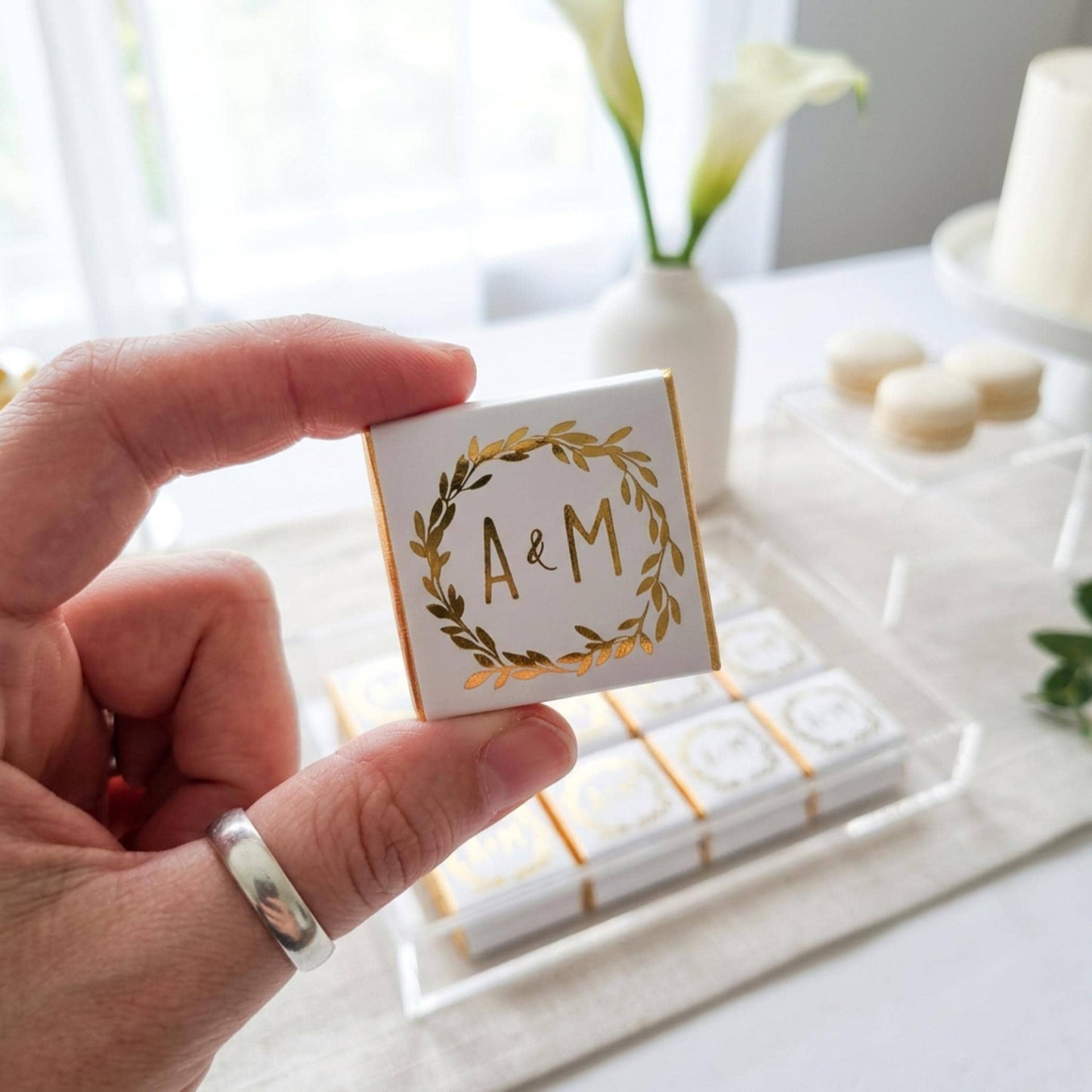Personalised Wedding Botanical Wreath Chocolates – Engagement Party Favours