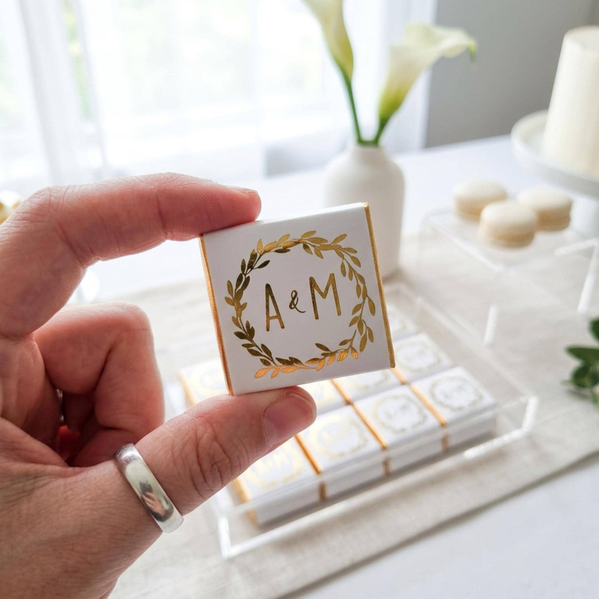 Personalised Wedding Botanical Wreath Chocolates – Engagement Party Favours