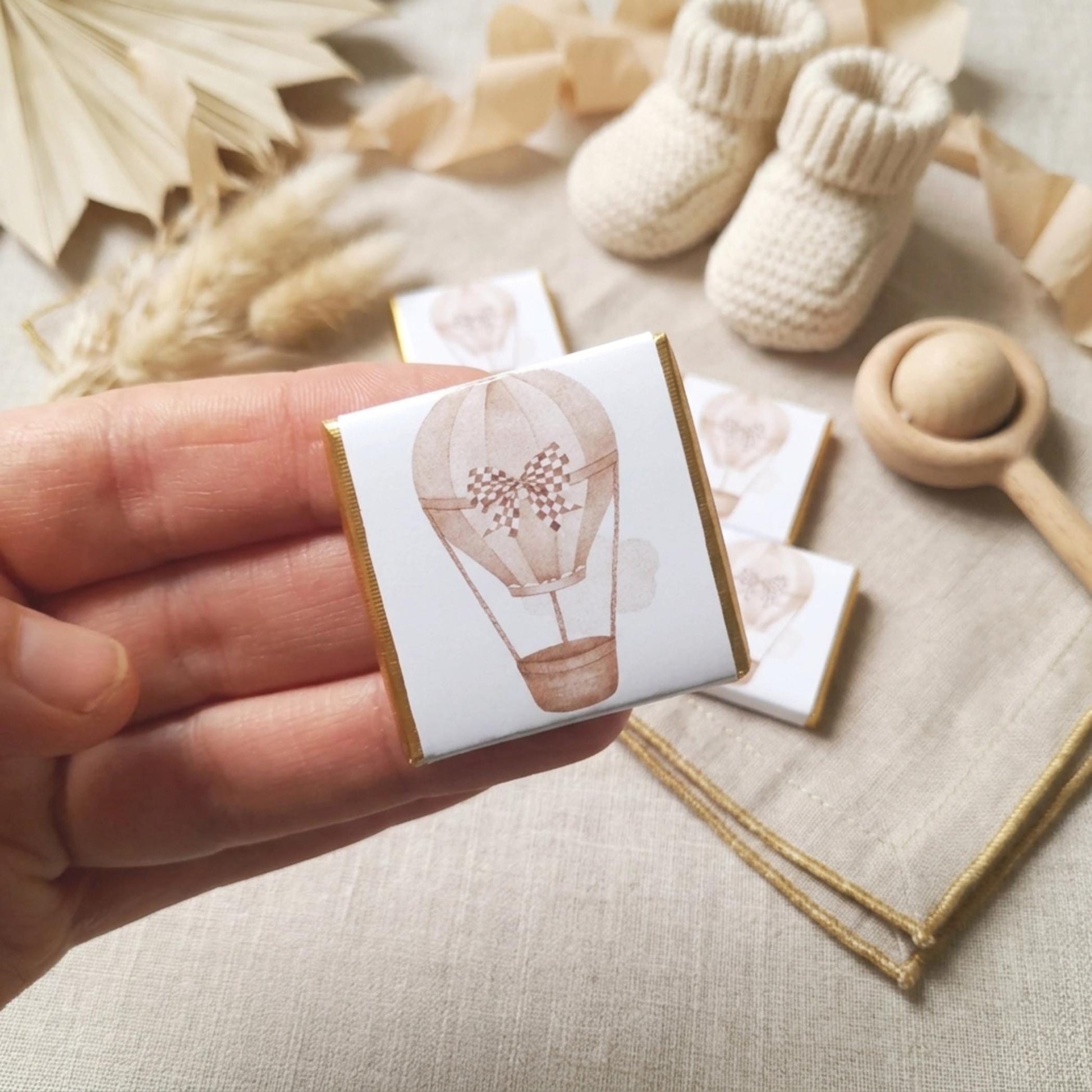 Personalised Hot Air Balloon Baby Shower Chocolates – Neutral Party Favours