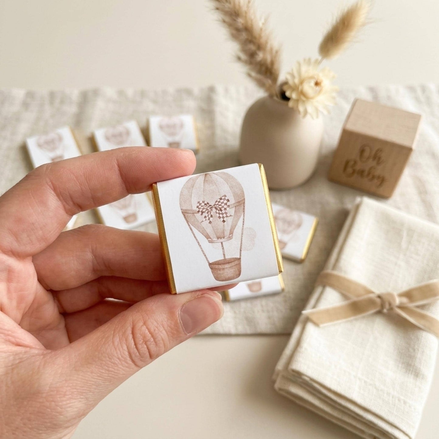 Personalised Hot Air Balloon Baby Shower Chocolates – Neutral Party Favours