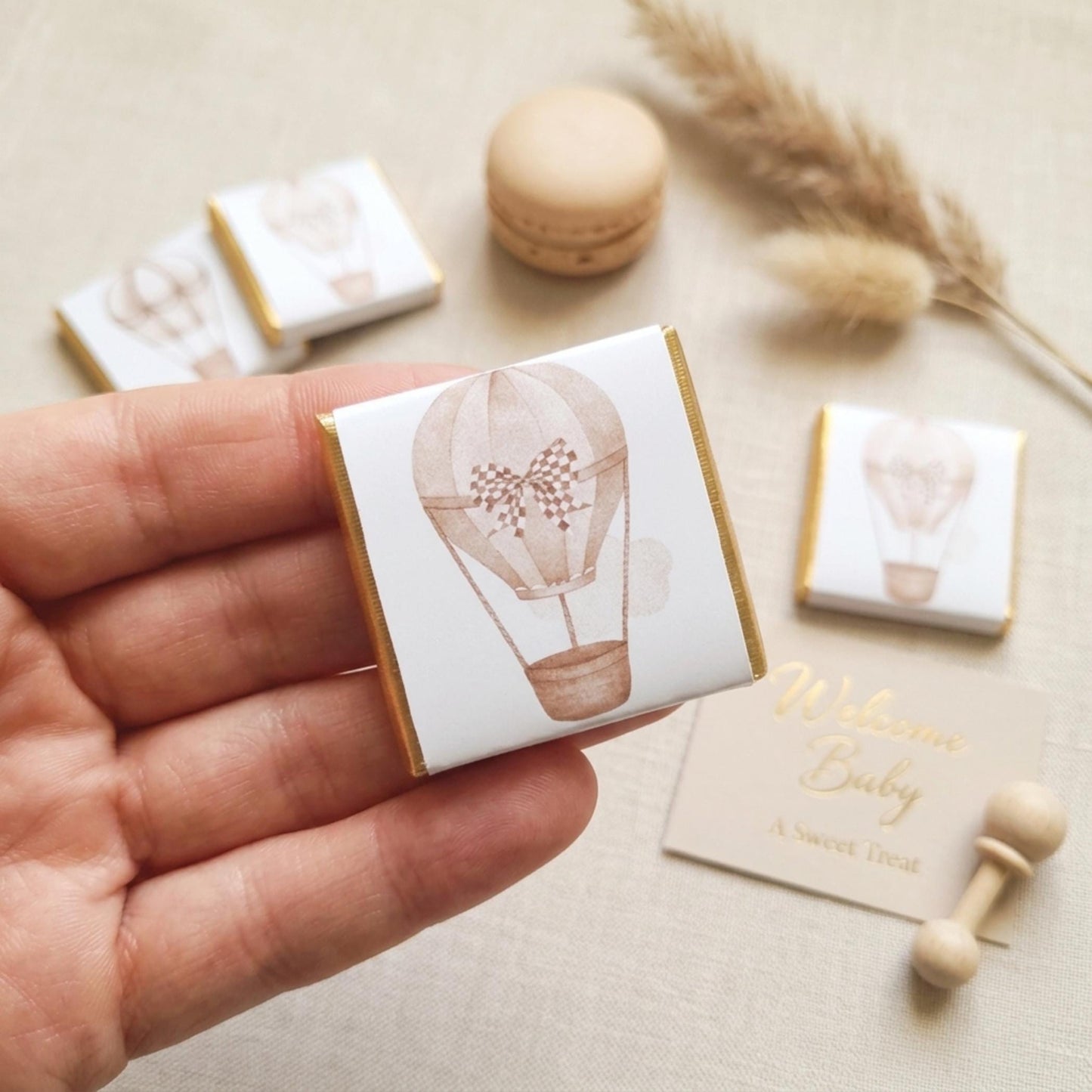 Personalised Hot Air Balloon Baby Shower Chocolates – Neutral Party Favours