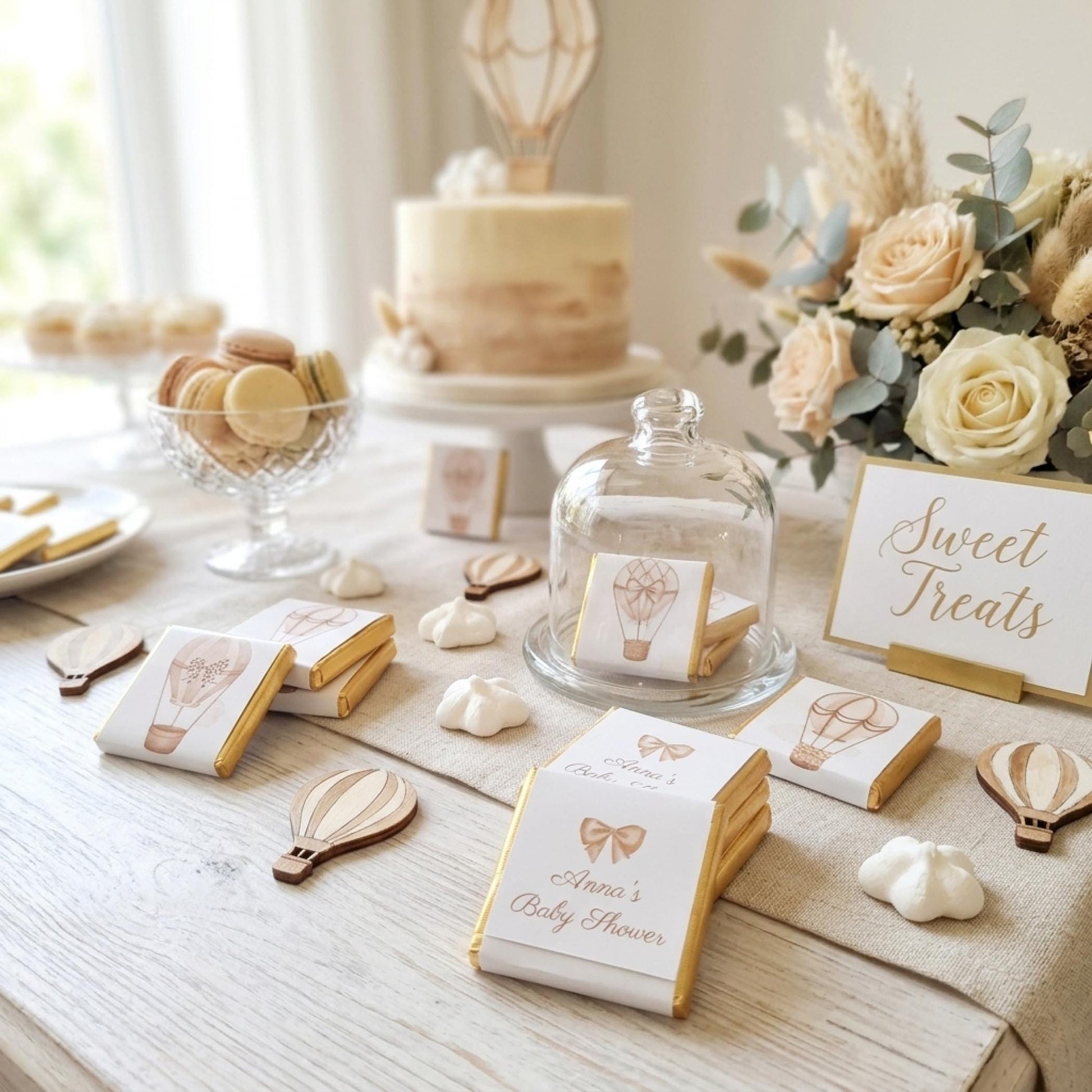 Personalised Hot Air Balloon Baby Shower Chocolates – Neutral Party Favours