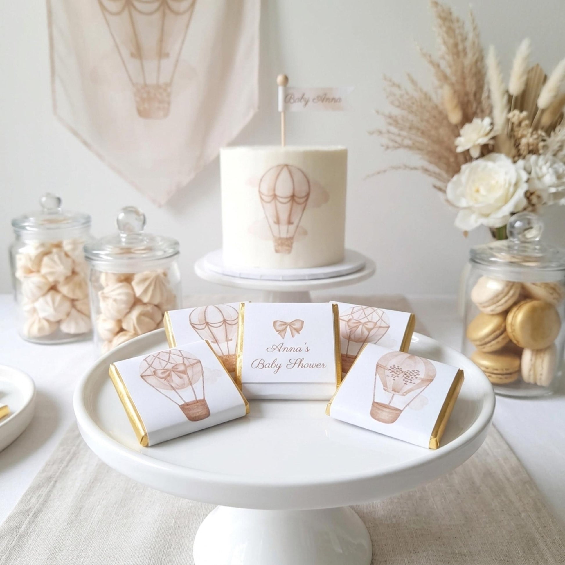 Personalised Hot Air Balloon Baby Shower Chocolates – Neutral Party Favours