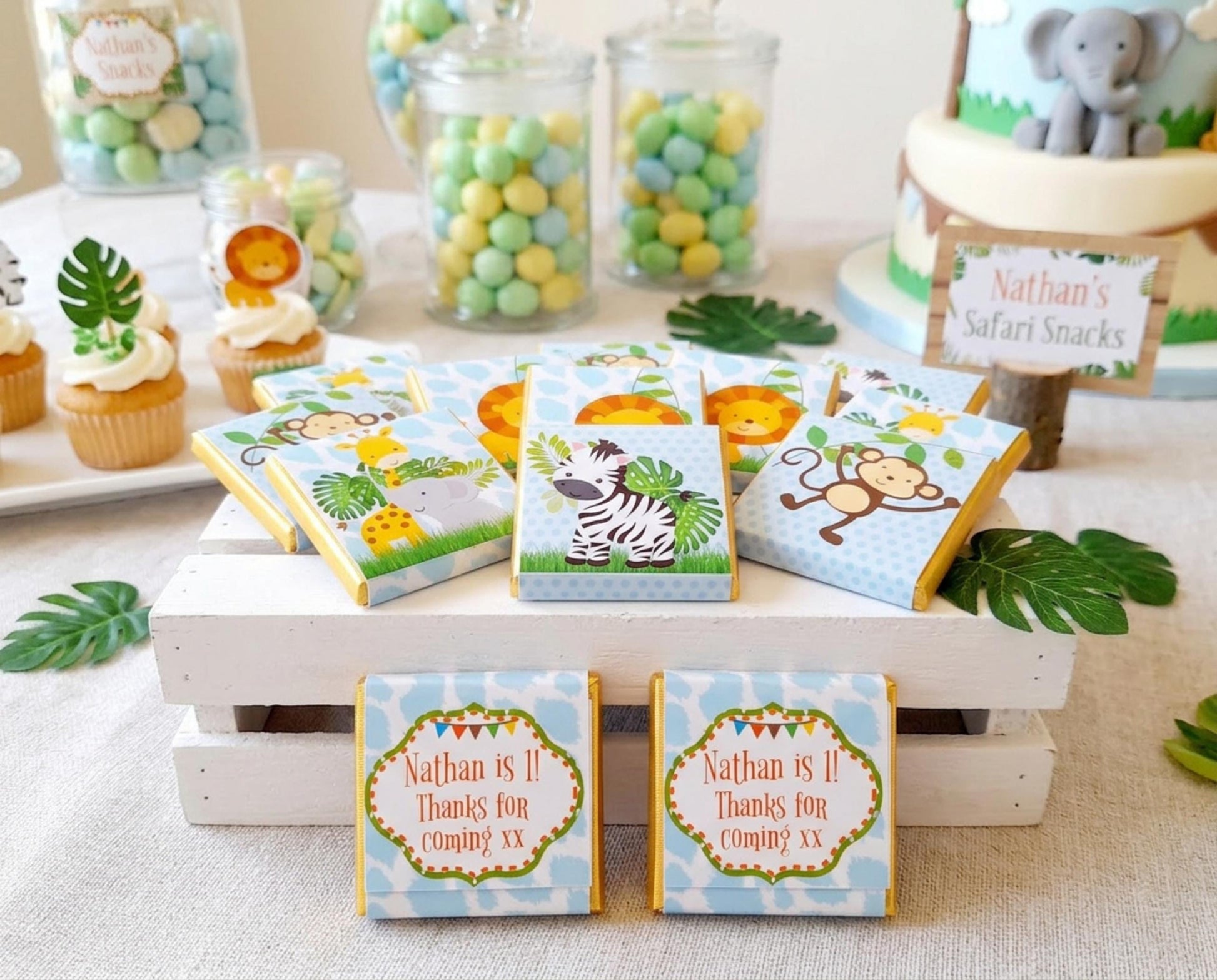 Personalised Safari Chocolate Favors – Jungle Animal Birthday Treats, Baby Shower Bag Filler
