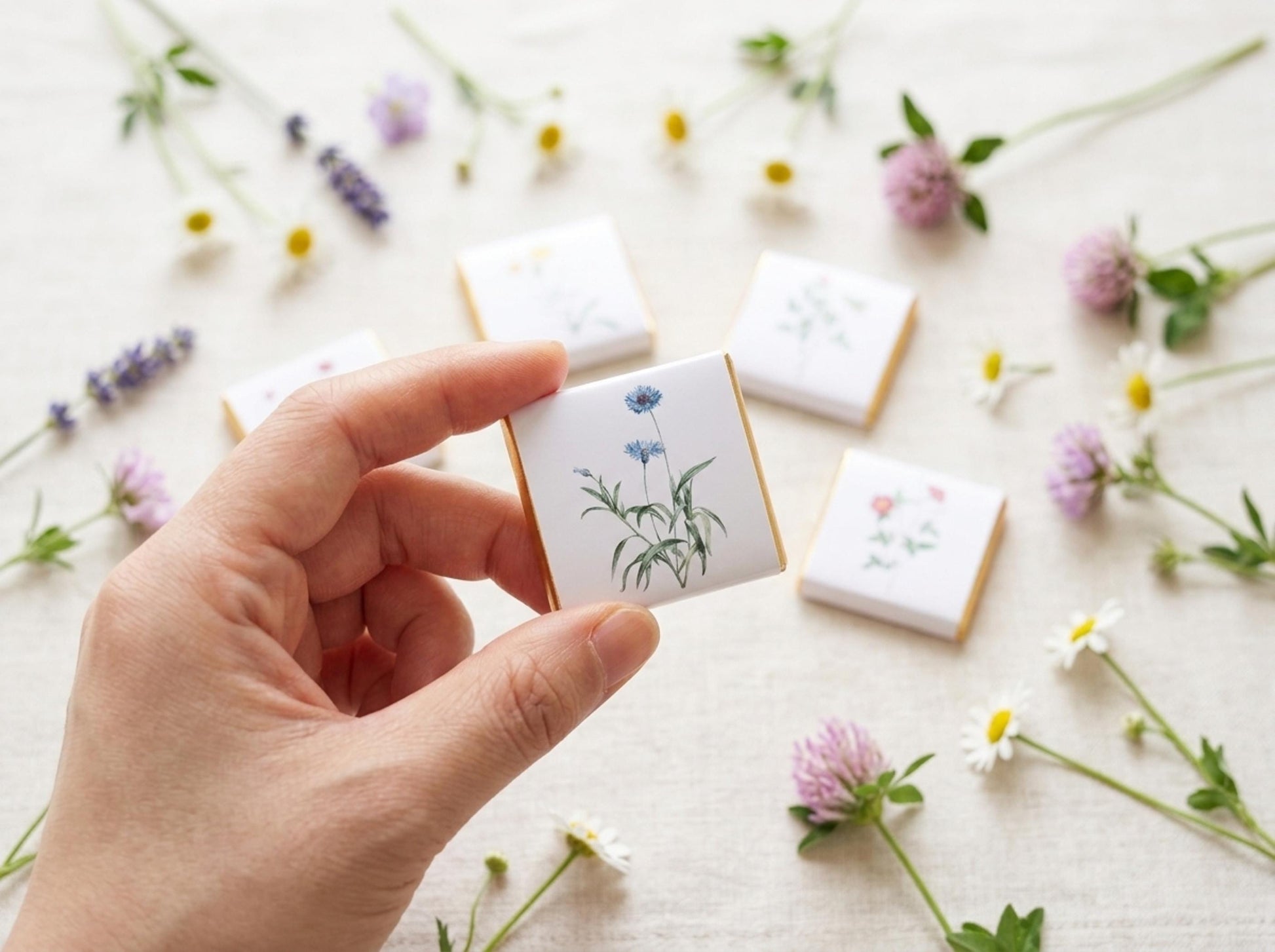 Personalised Wildflower Chocolates – Botanical Wedding Favours, Garden Party Treats