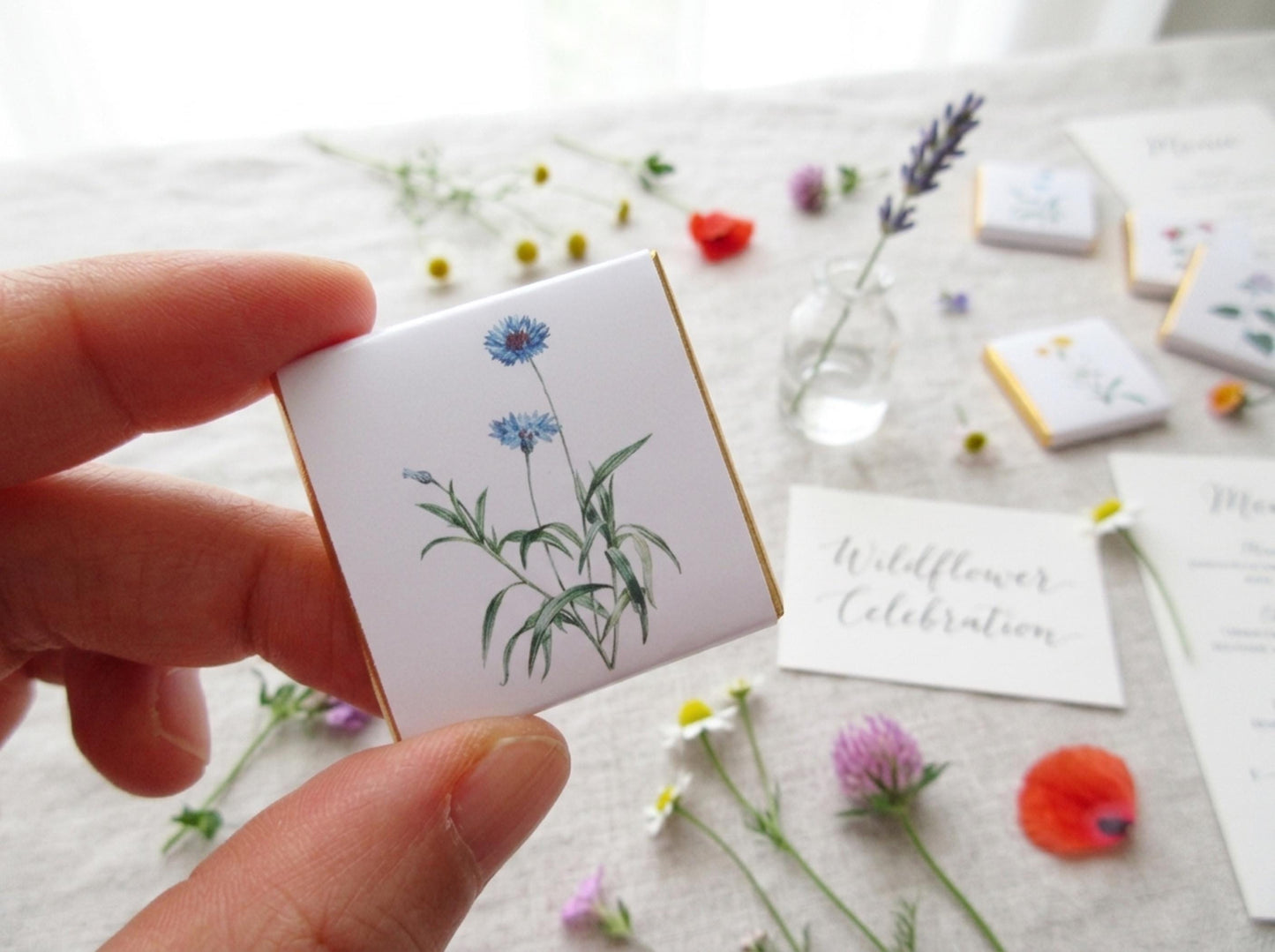 Personalised Wildflower Chocolates – Botanical Wedding Favours, Garden Party Treats