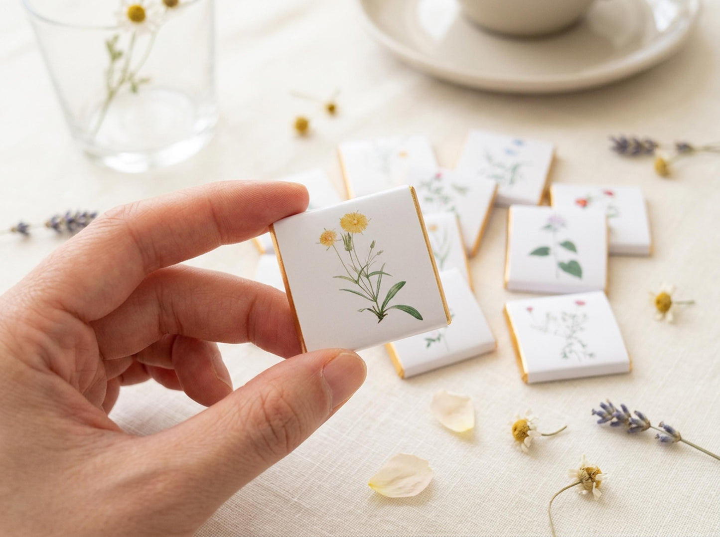 Personalised Wildflower Chocolates – Botanical Wedding Favours, Garden Party Treats