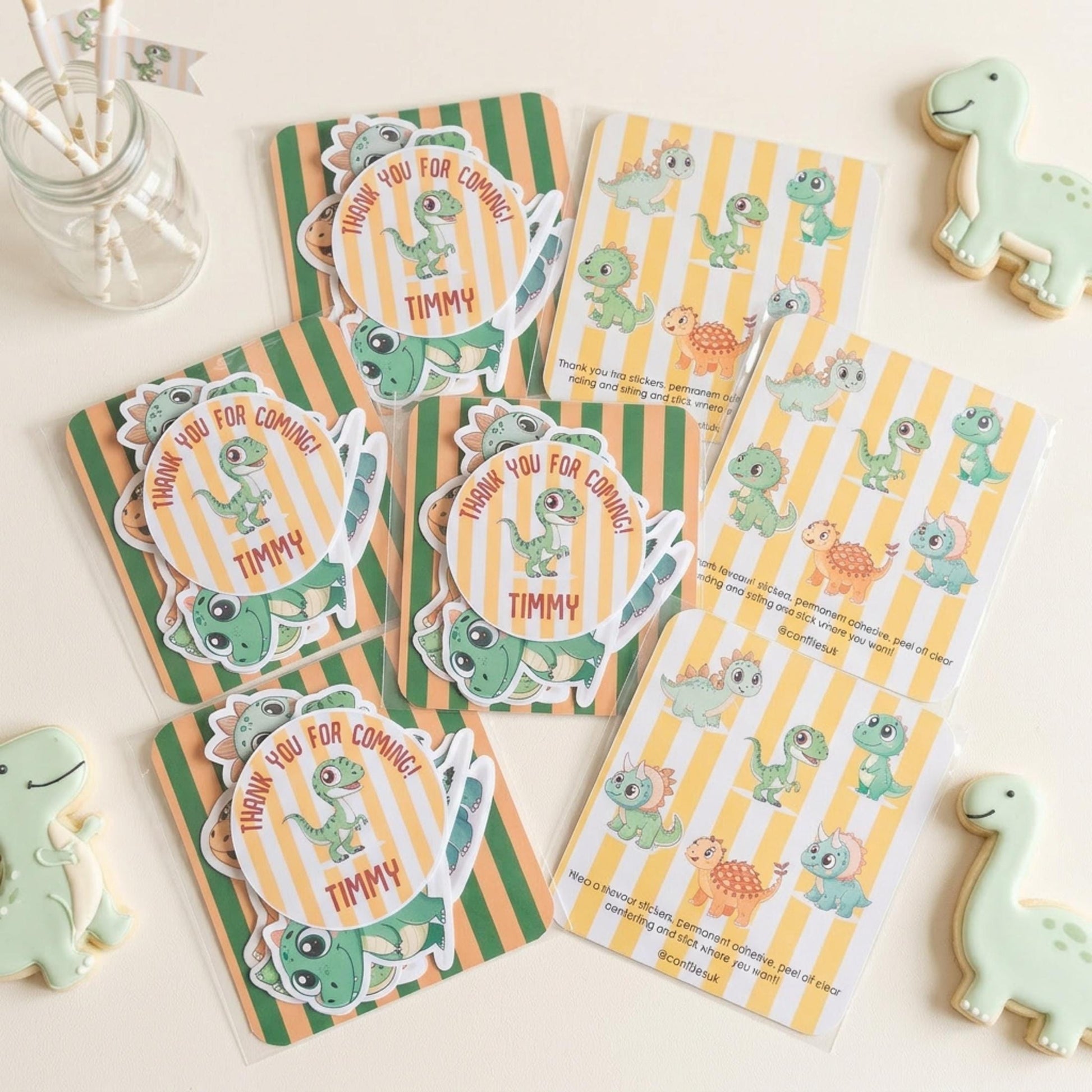 Personalised Dinosaur Vinyl Stickers Party Bags, Custom Dino Birthday Favours