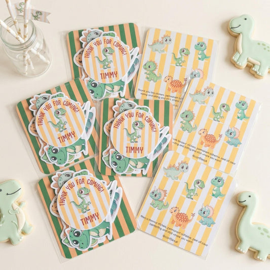 Personalised Dinosaur Vinyl Stickers Party Bags, Custom Dino Birthday Favours