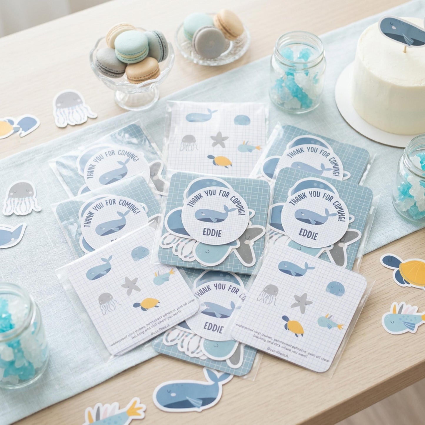 Personalised Under the Sea Vinyl Stickers Party Bags, Ocean Theme Birthday Favours