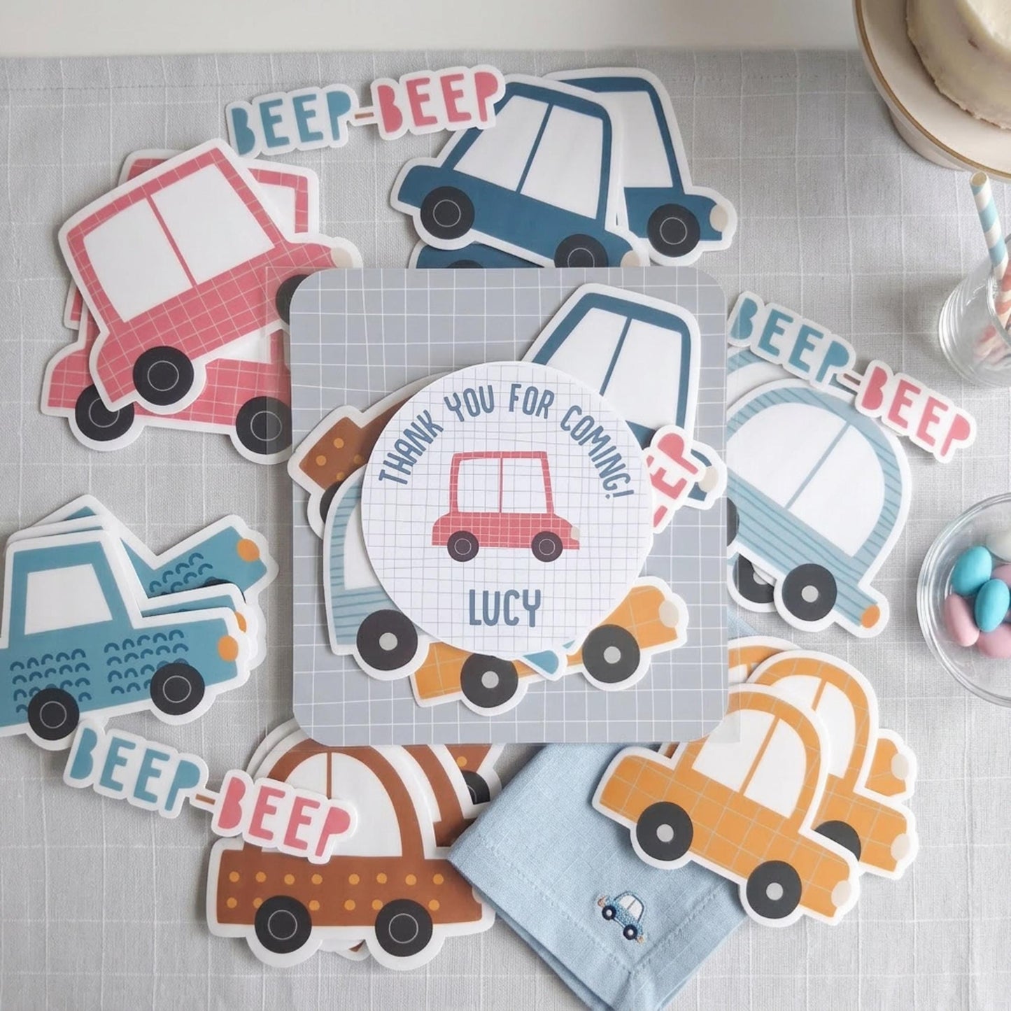 Personalised Cars Vinyl stickers Party Bags, Transportation Birthday Favours