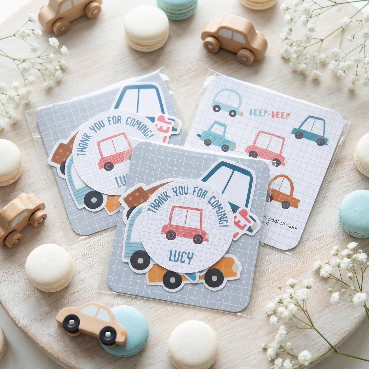 Personalised Cars Vinyl stickers Party Bags, Transportation Birthday Favours
