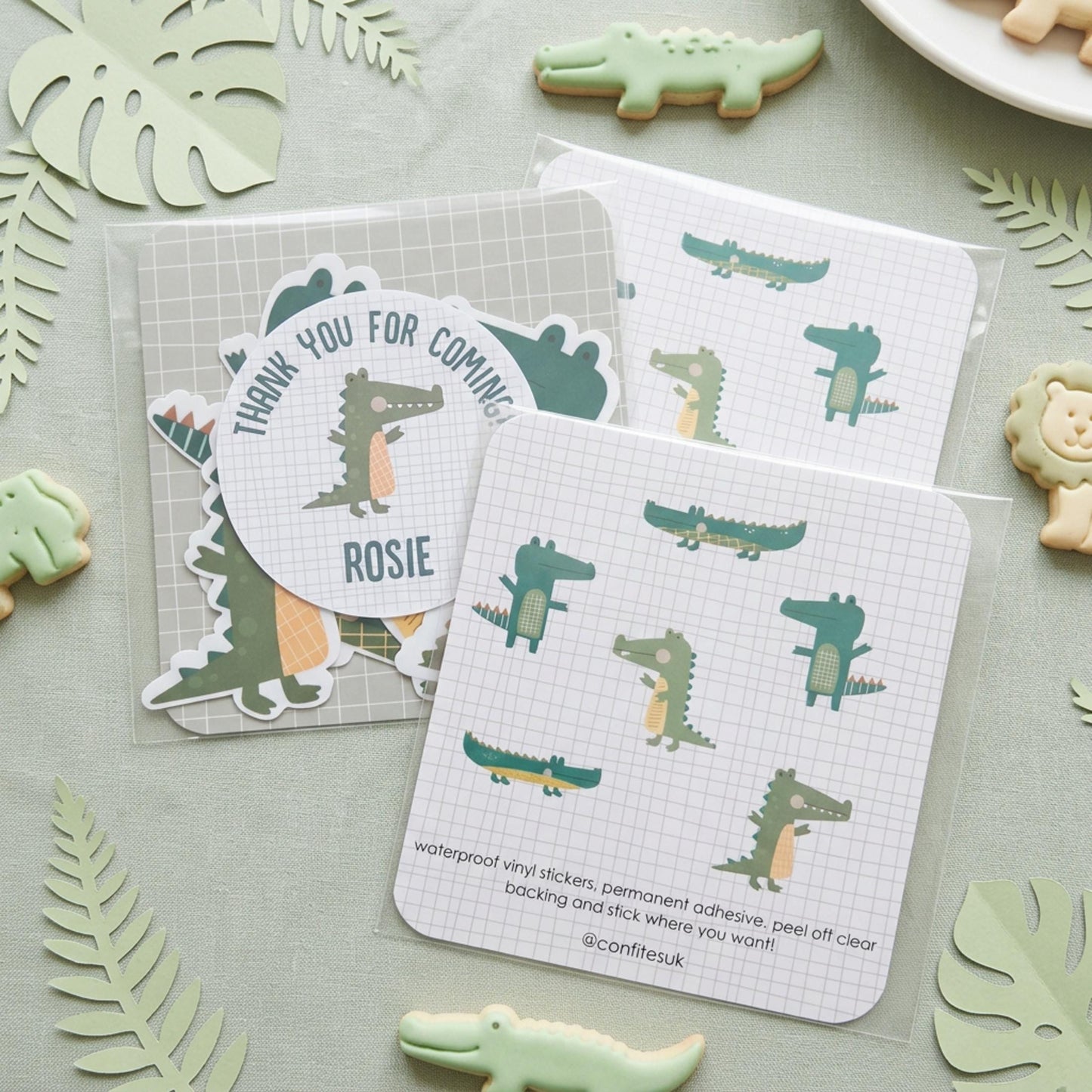 Personalised Alligator Vinyl stickers Party Bags, Custom Crocodile Birthday Favours