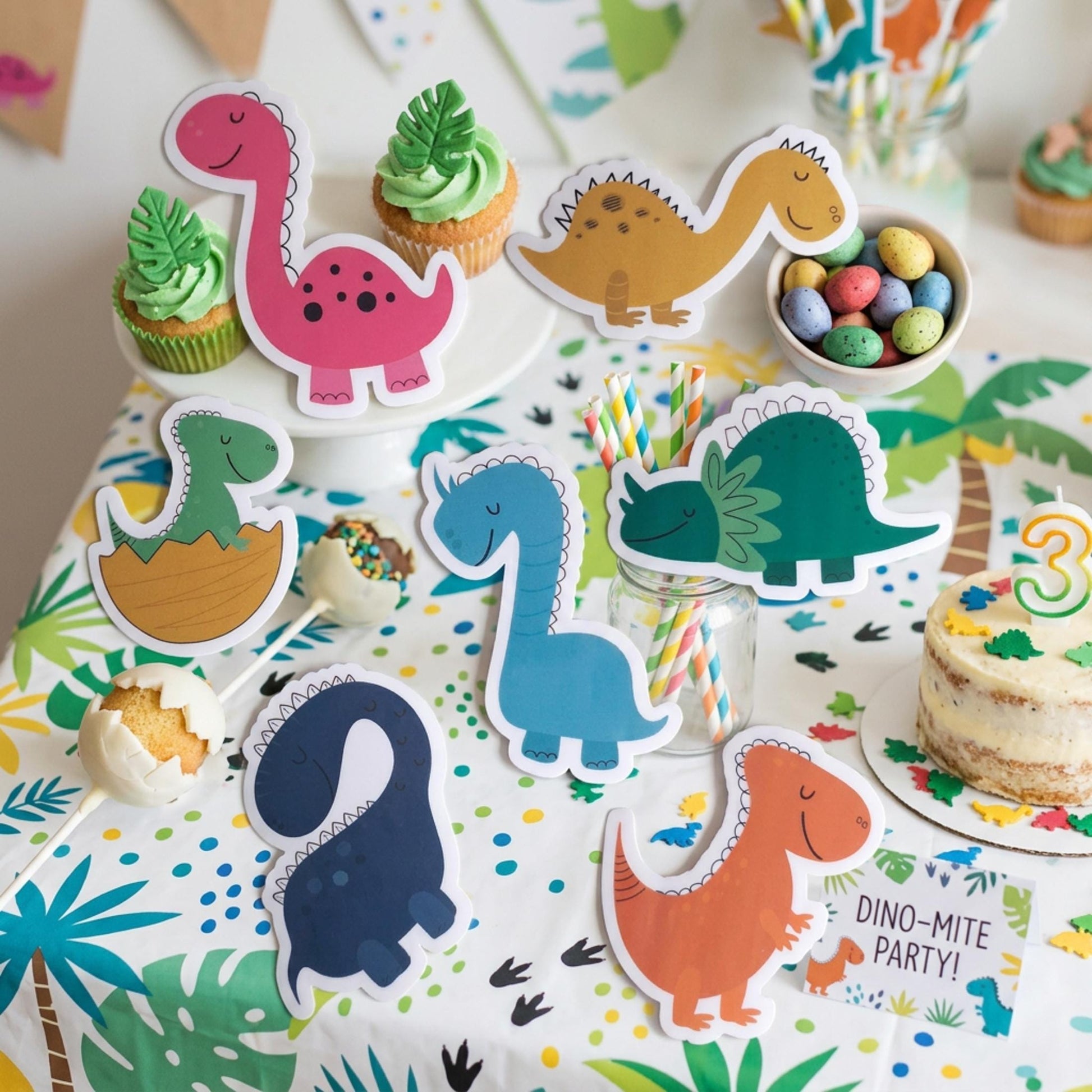 Personalised Colorful Dinosaur Vinyl Stickers Party Bags, Custom Dino Birthday Favours