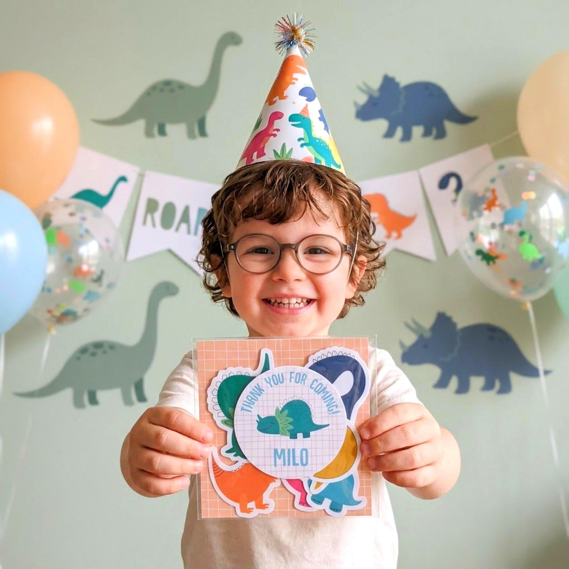 Personalised Colorful Dinosaur Vinyl Stickers Party Bags, Custom Dino Birthday Favours