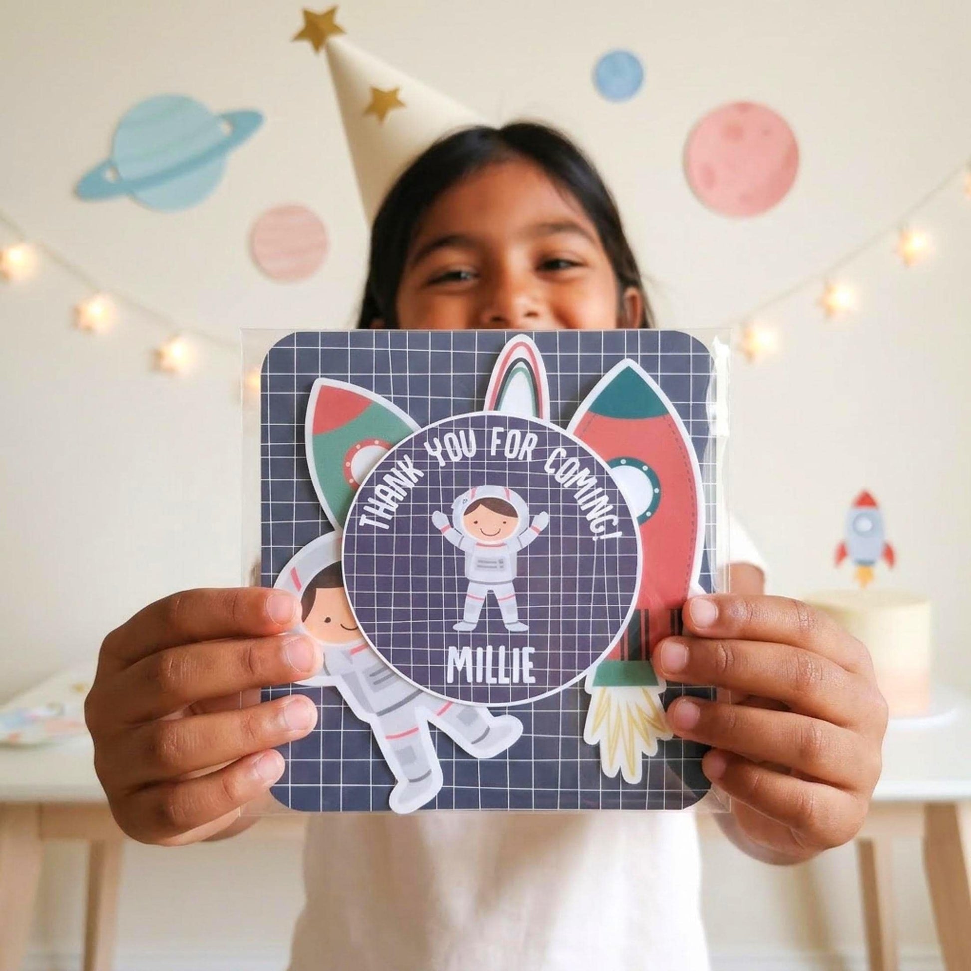 Personalised Space vinyl stcikers Party Bags, Astronaut Birthday Favours
