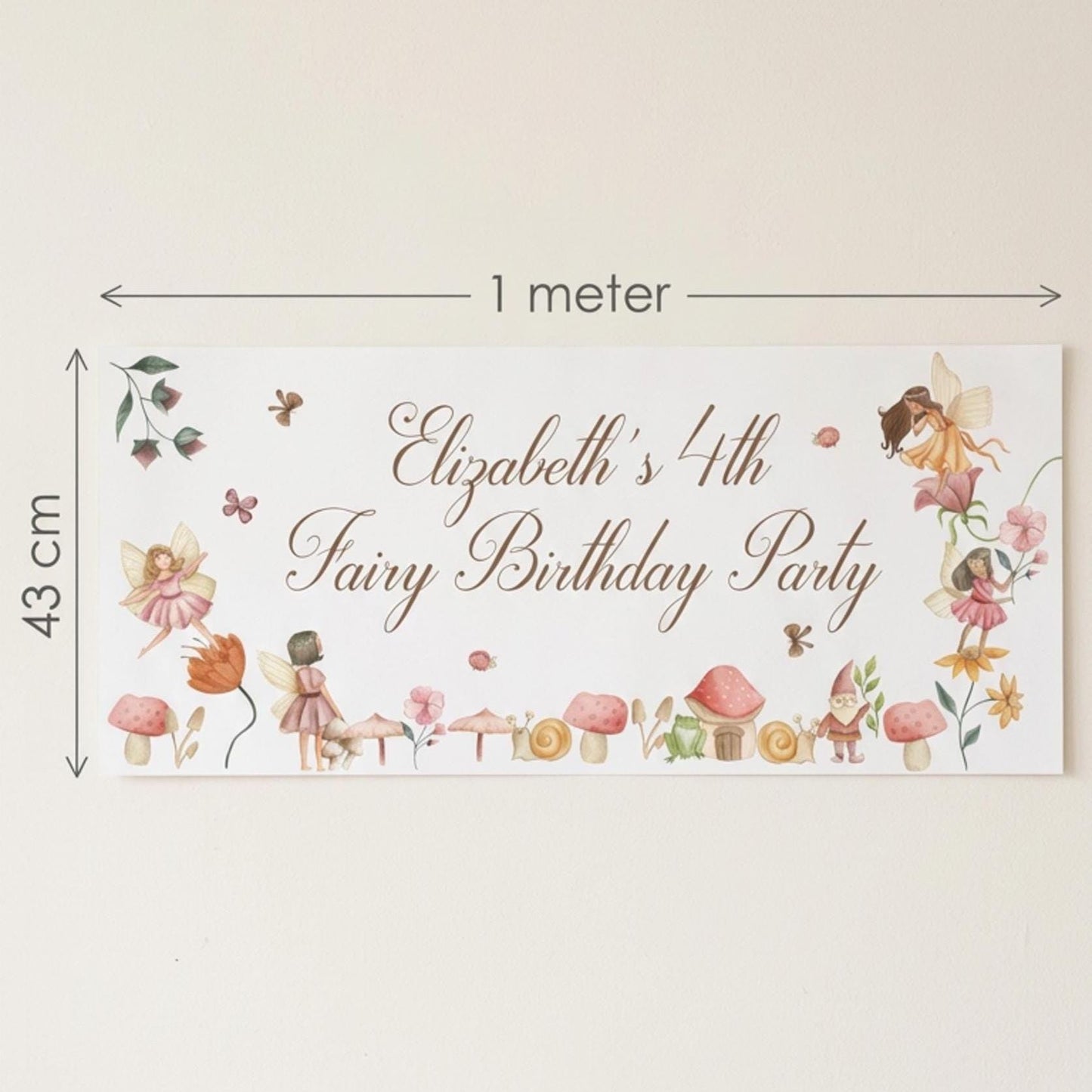 Personalised Fairy Woodland Birthday Banner, Custom Girls Party Backdrop, Matte Paper Print
